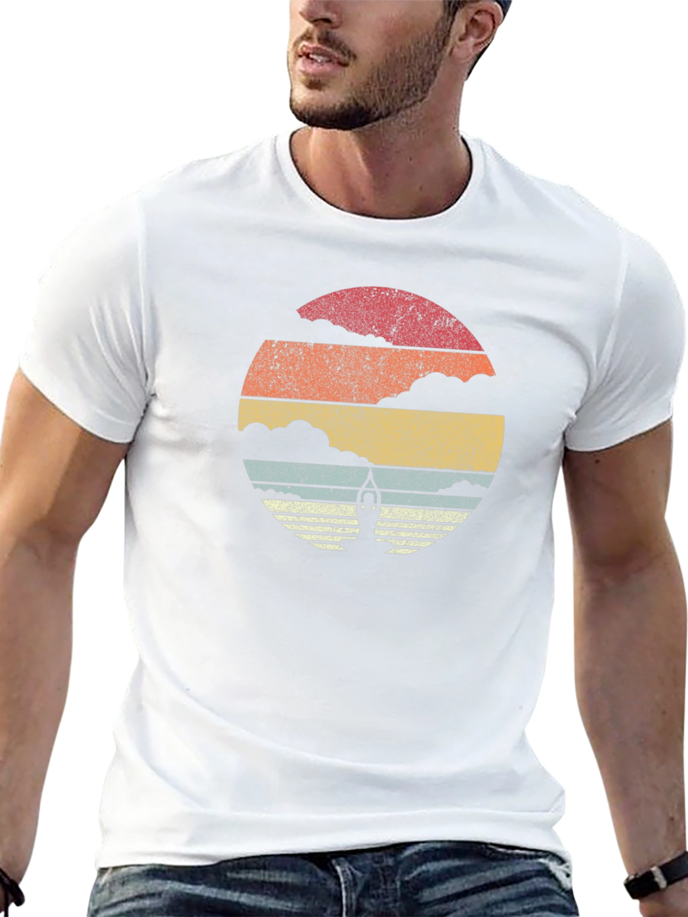 Retro Yoga Pose Sunset Graphic T-Shirt