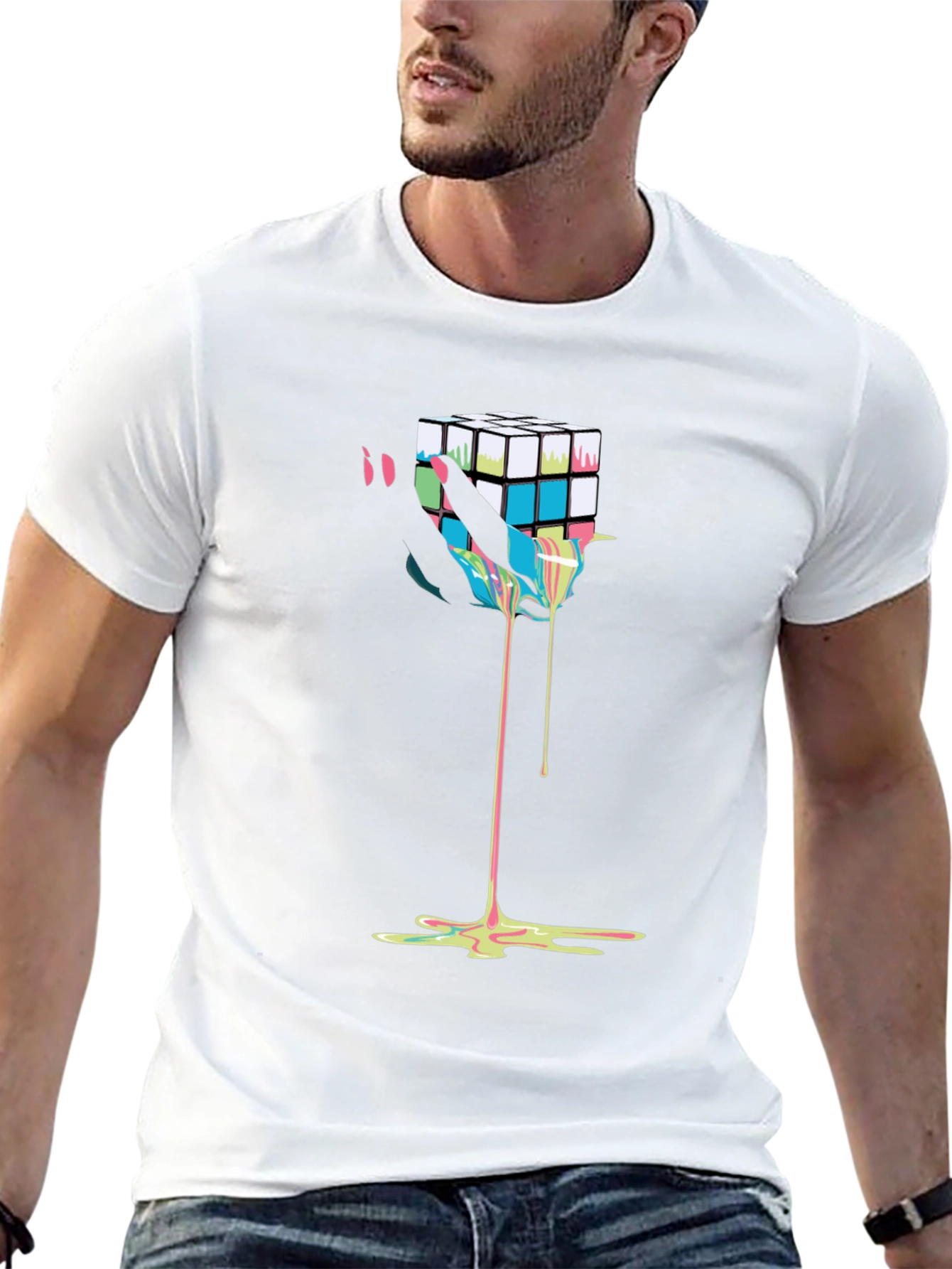 Rubiks Cube Drip Graphic Tee - Modern Art T-Shirt
