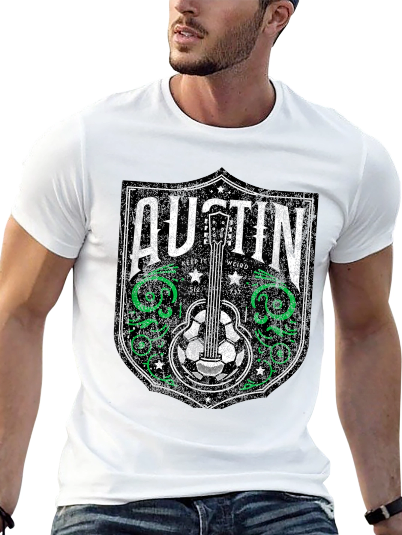 Austin Guitar Soccer Graphic Tee - Keep It Weird
