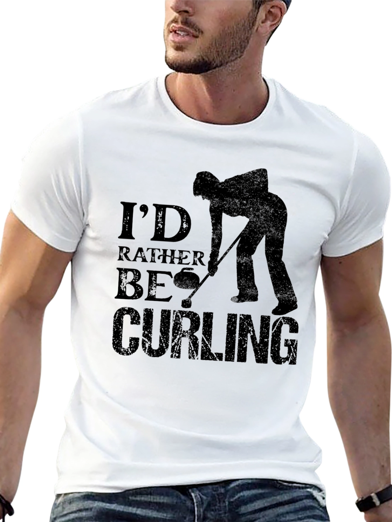 Curling Fan Black T-Shirt: Id Rather Be Curling Tee