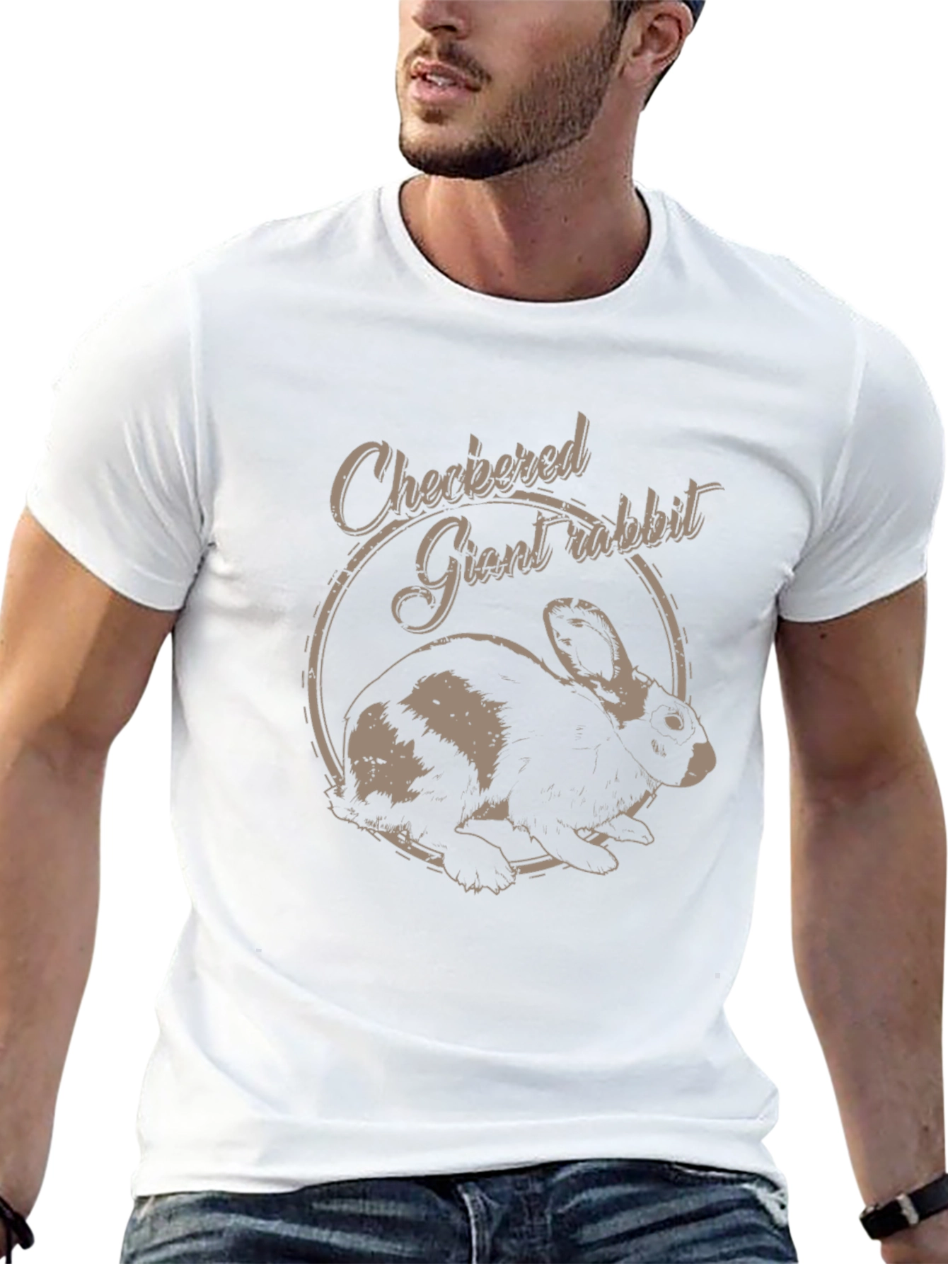 Checkered Giant Rabbit Graphic T-Shirt