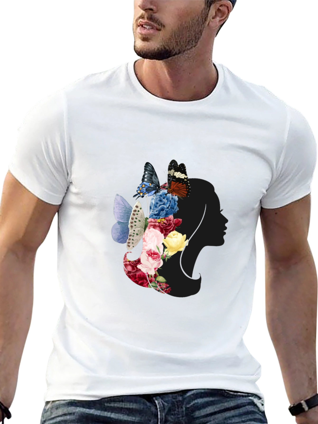 Floral Butterfly Woman Silhouette Graphic Tee