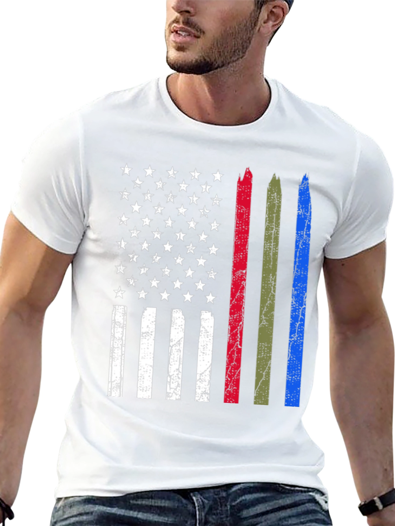 Distressed American Flag Thin Line Support T-Shirt