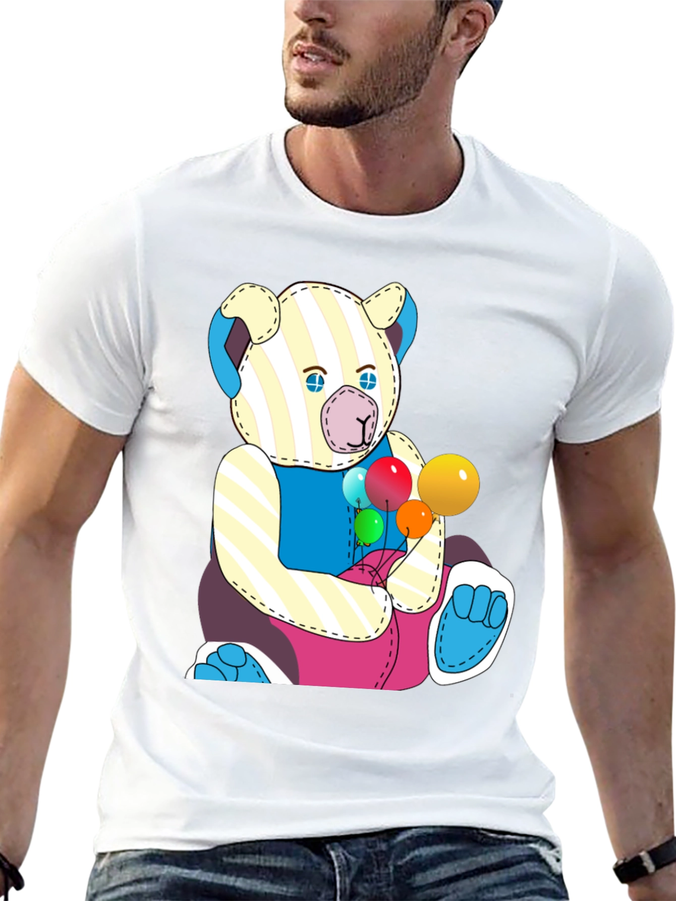 Cartoon Bear with Balloons Graphic Tee