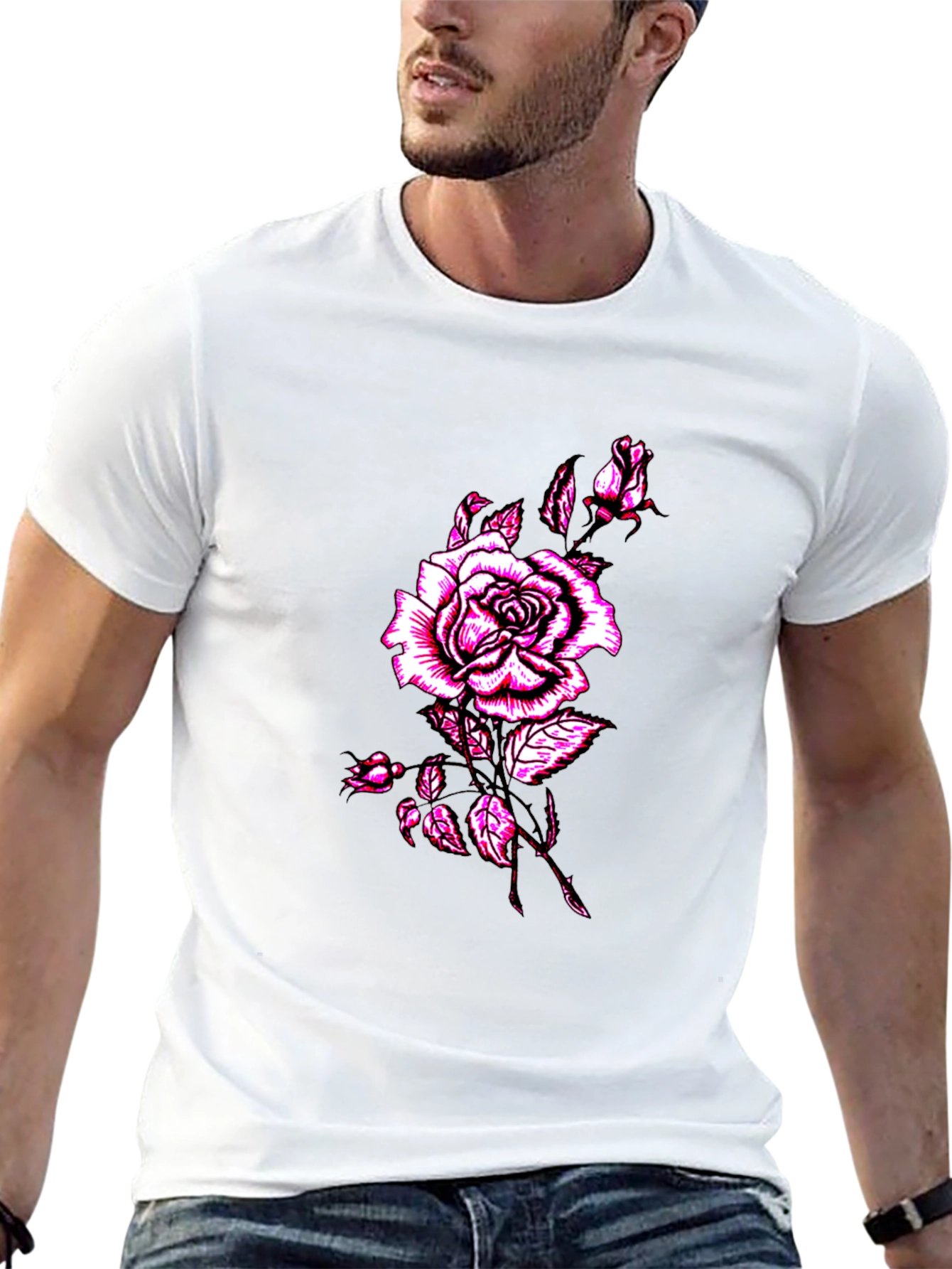 Mens Black Rose Graphic T-Shirt