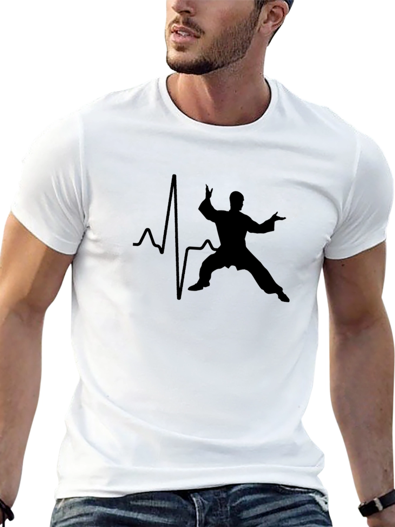 Heartbeat Tai Chi Silhouette Black T-Shirt