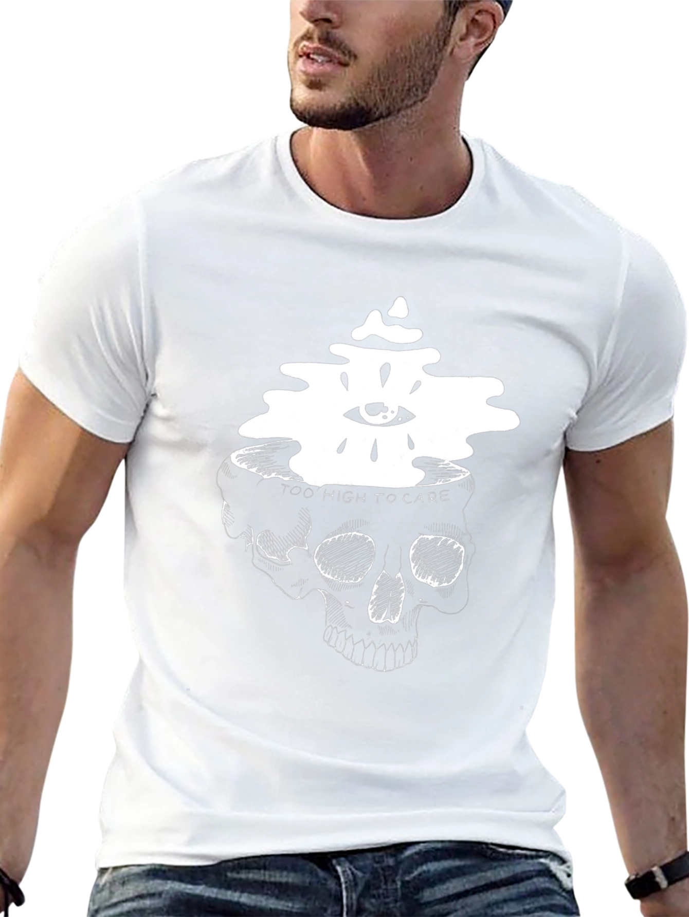 Skull Head T-Shirt: Too High to Care