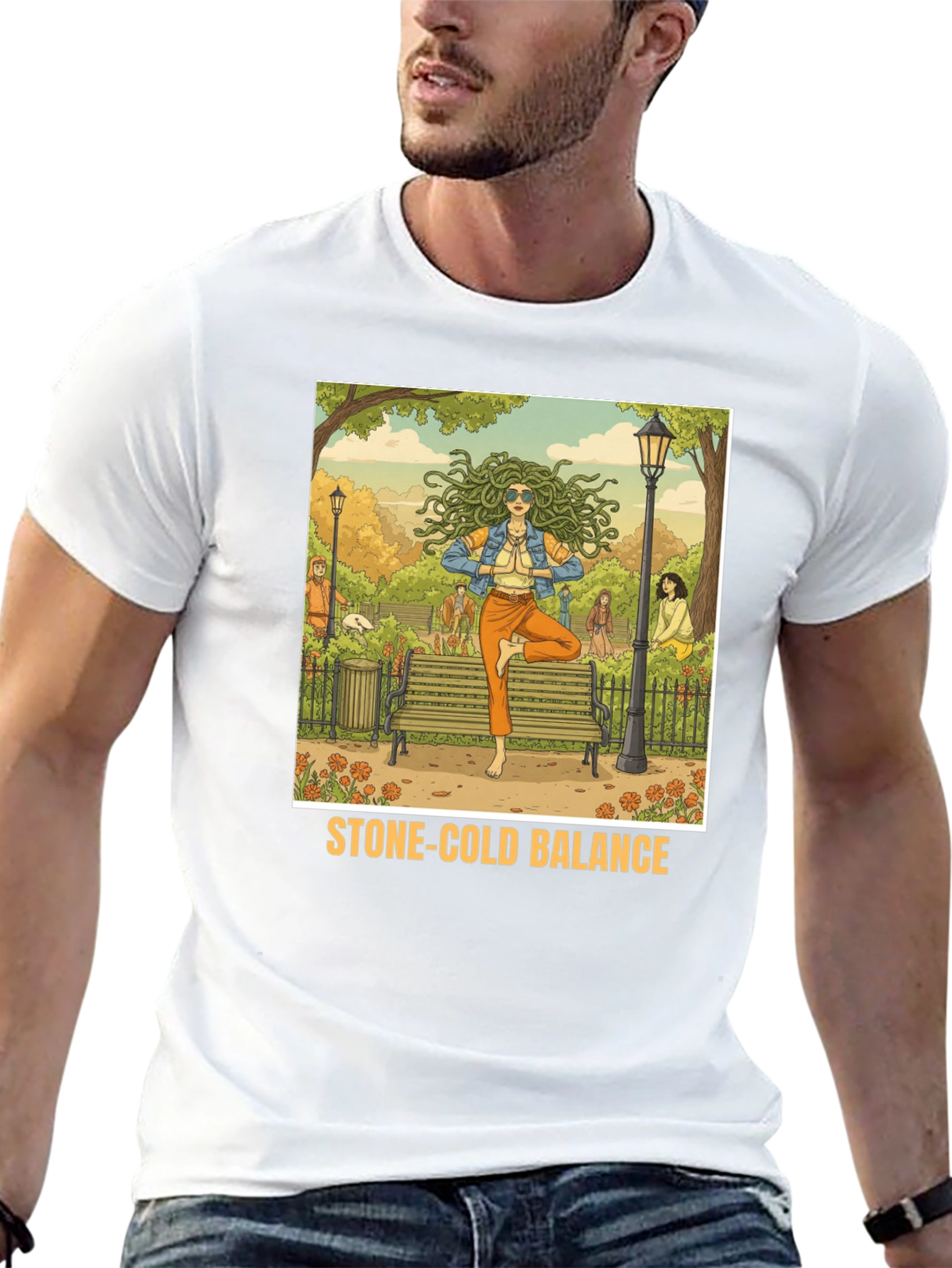 Stone-Cold Balance T-Shirt: Medusa Yoga Design