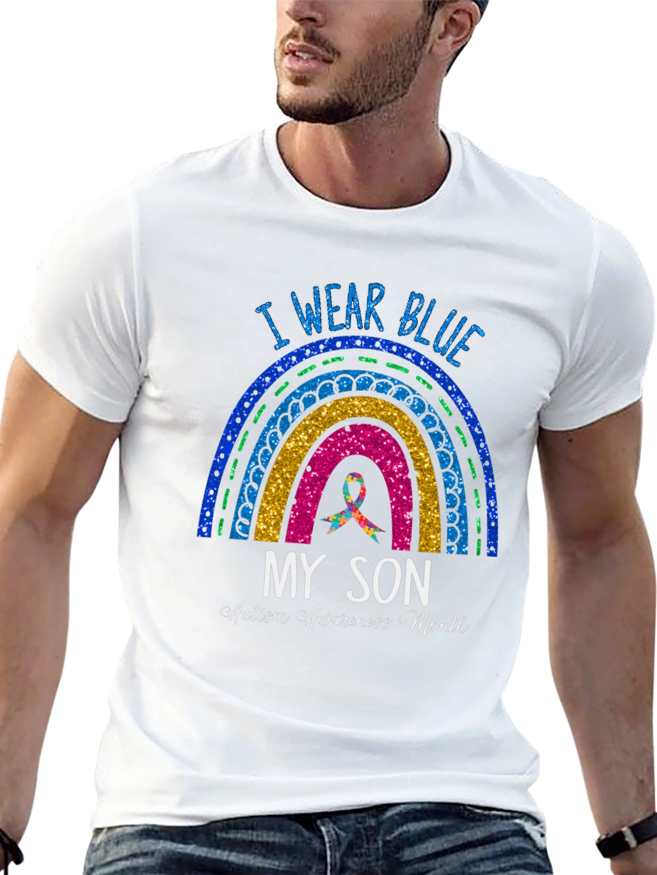 I Wear Blue My Son Autism Awareness Month T-Shirt