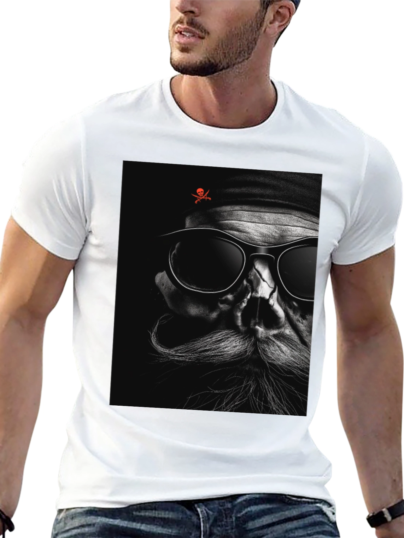 Cool Skull Pirate Graphic Print Black T-Shirt
