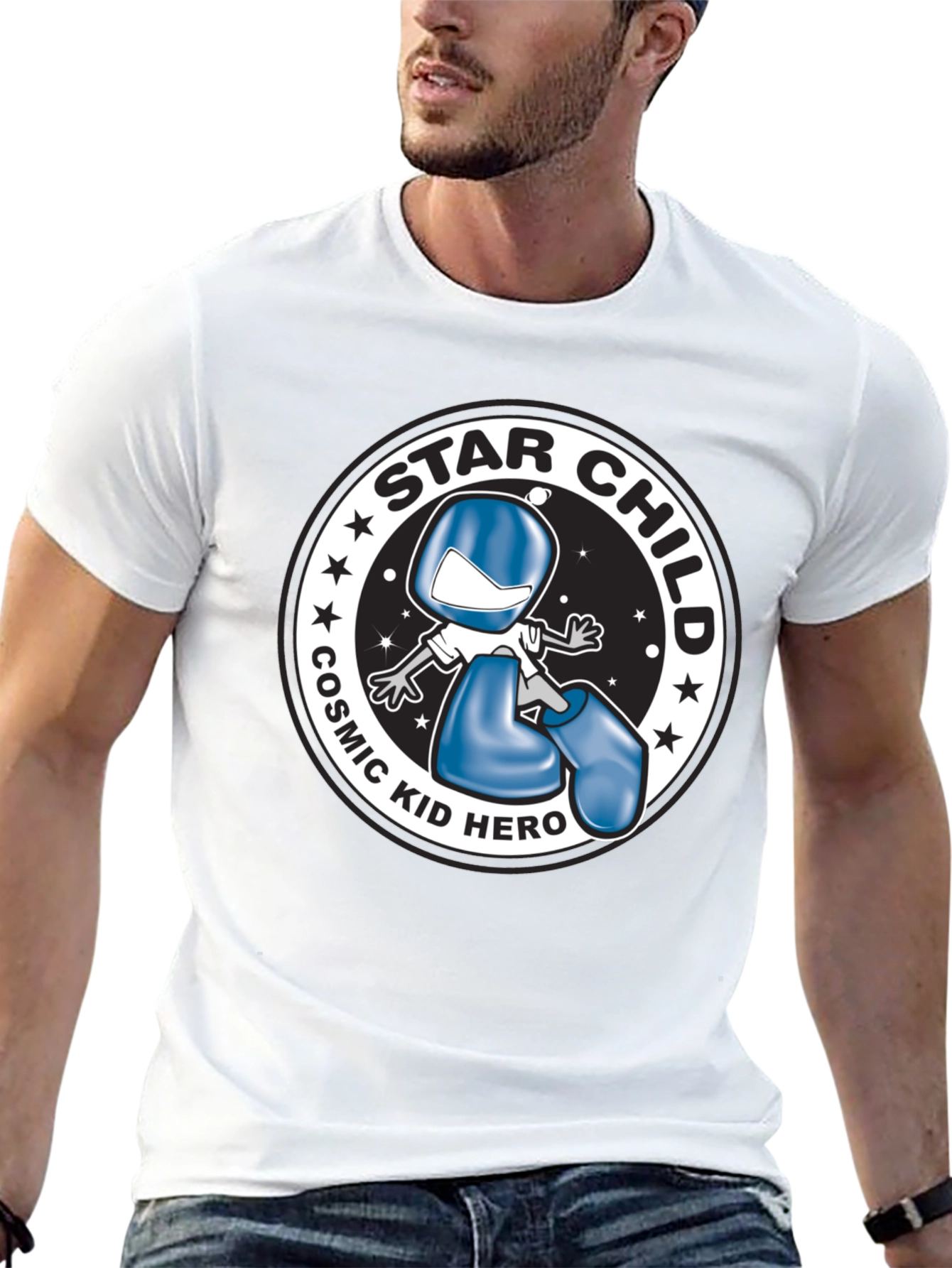 Star Child Cosmic Kid Hero Black T-Shirt