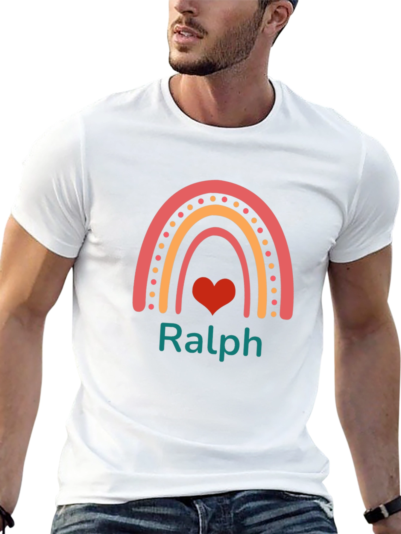 Personalized Rainbow Heart Mens T-Shirt - Ralph