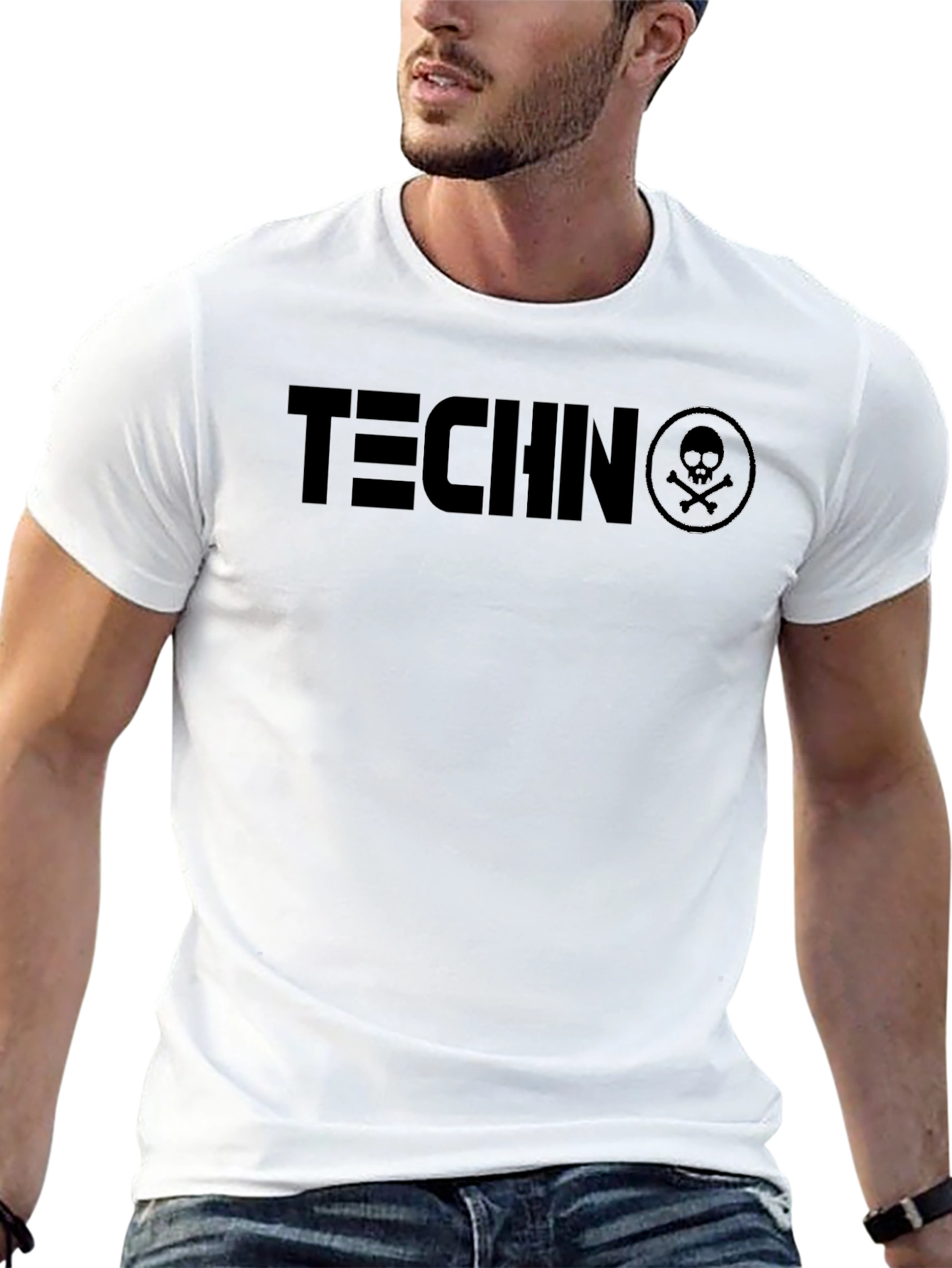 Techno Skull Graphic Tee - Black Crew Neck T-Shirt