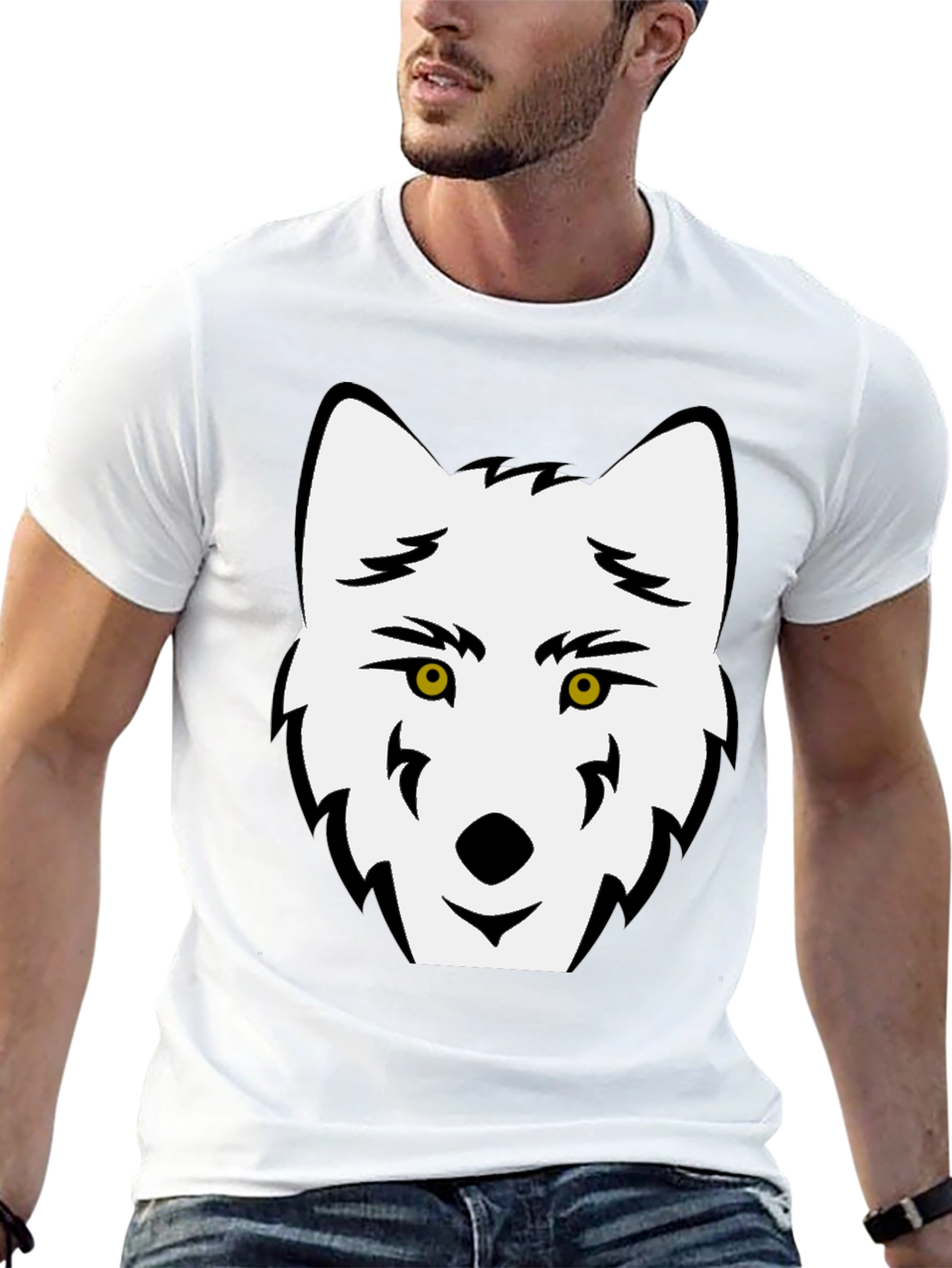 Wolf Graphic Tee - Black Cotton Blend Casual Shirt