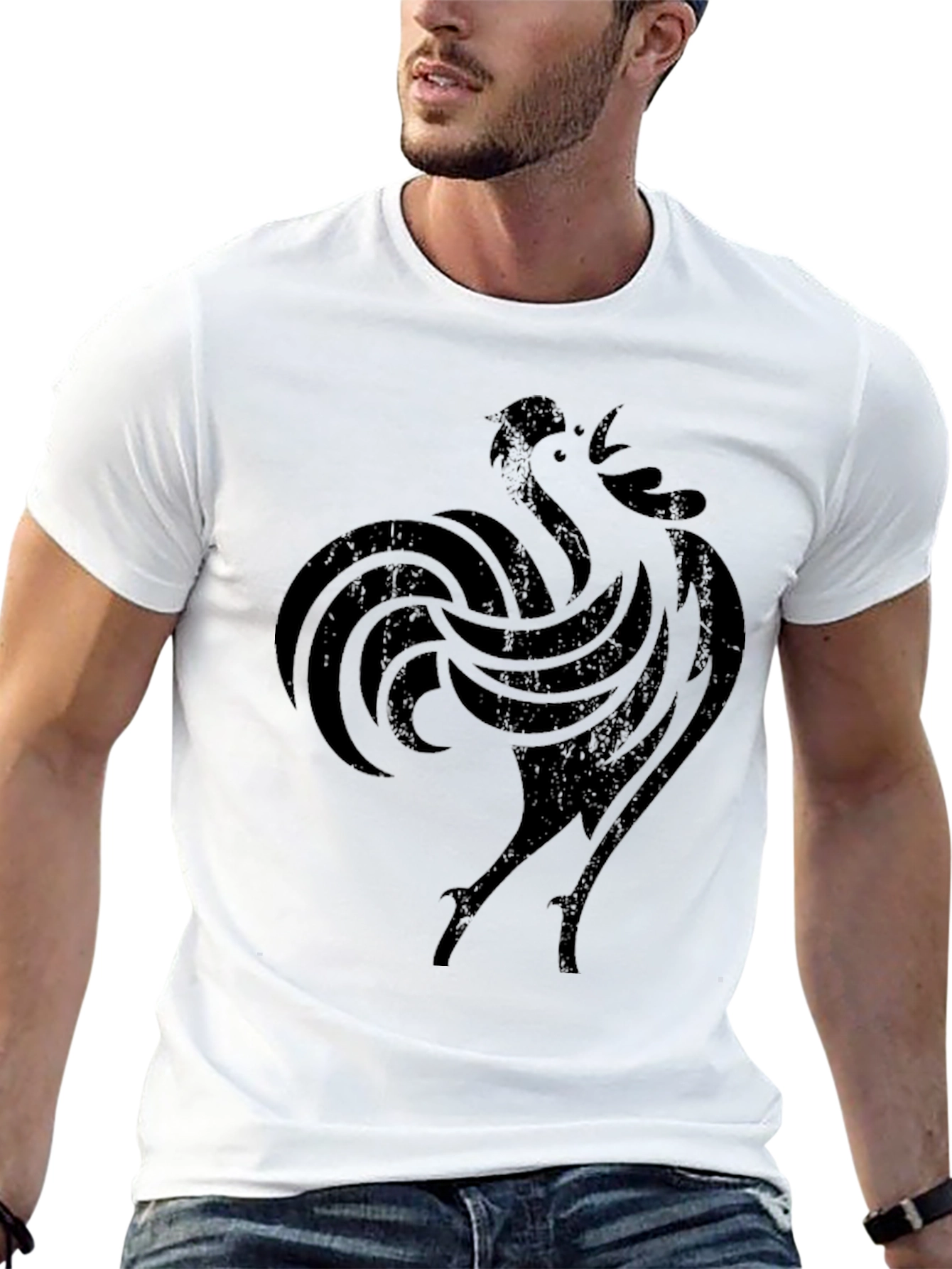 Black Rooster Graphic Print T-Shirt
