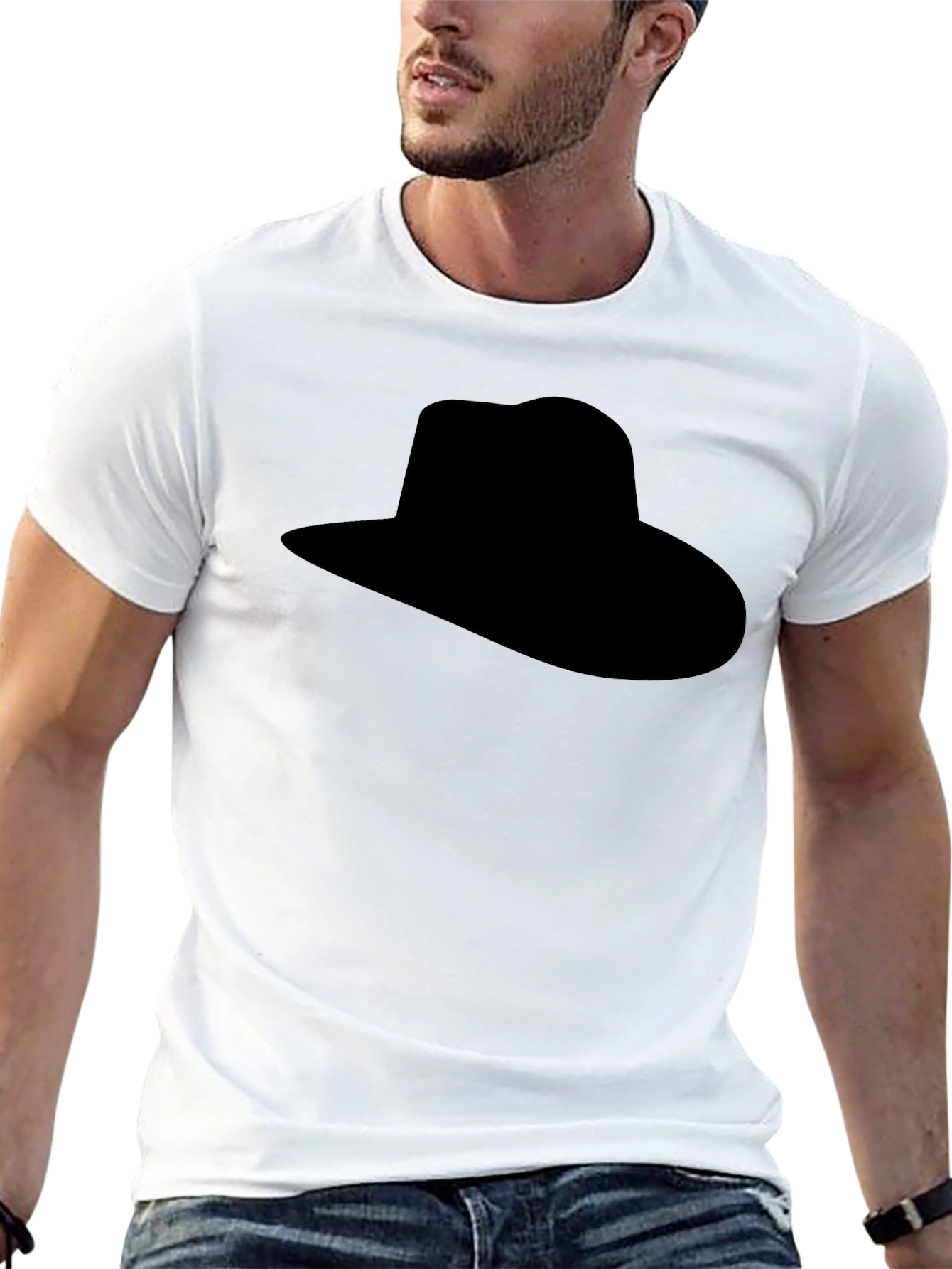 Mens Black T-Shirt with Hat Silhouette Graphic