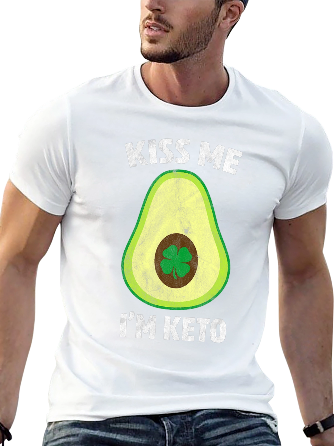 Kiss Me Im Keto T-Shirt - Avocado Clover Design