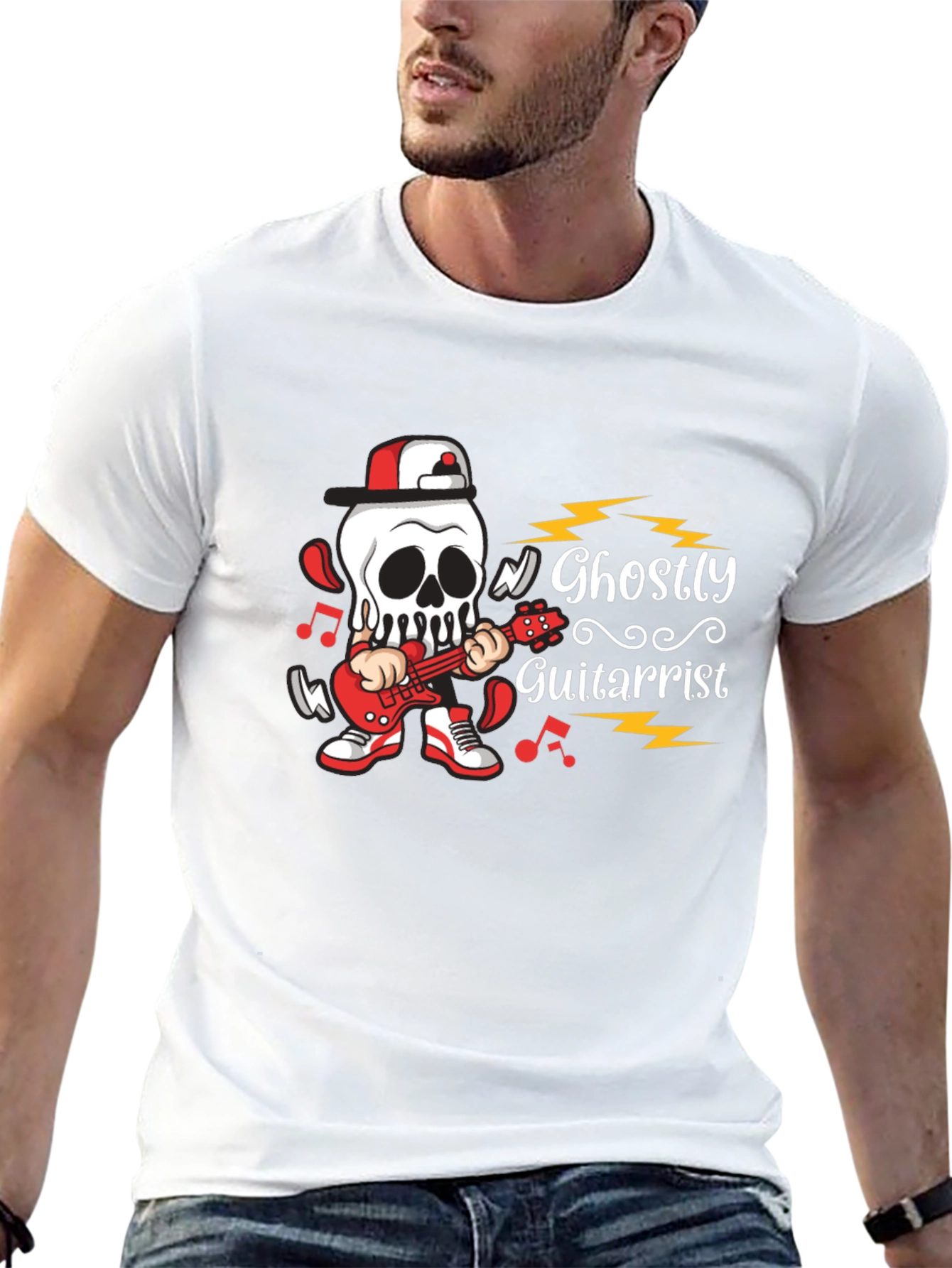 Ghostly Guitarist Graphic Tee - Rock Out in Style!