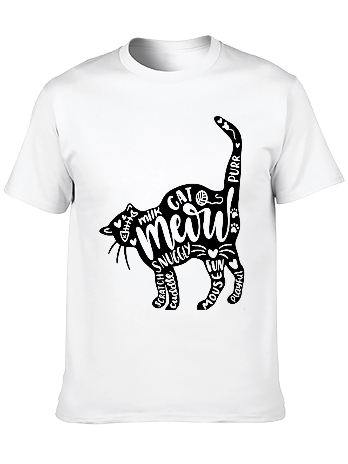 Cat Meow Word Art T-Shirt - Black