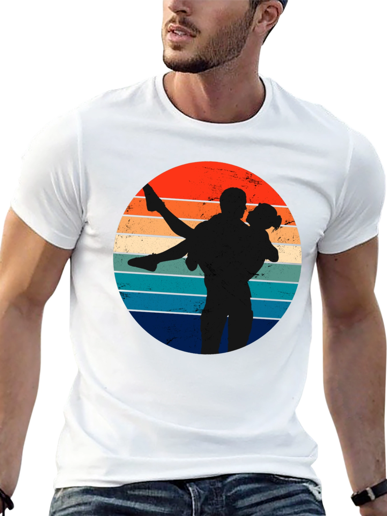 Retro Sunset Silhouette Couple T-Shirt
