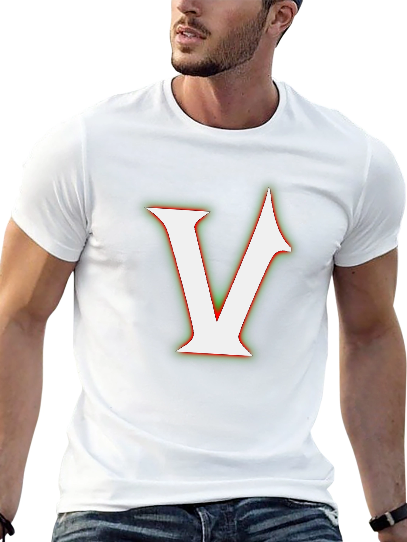 Bold Initial V Graphic Tee - Black Cotton Blend