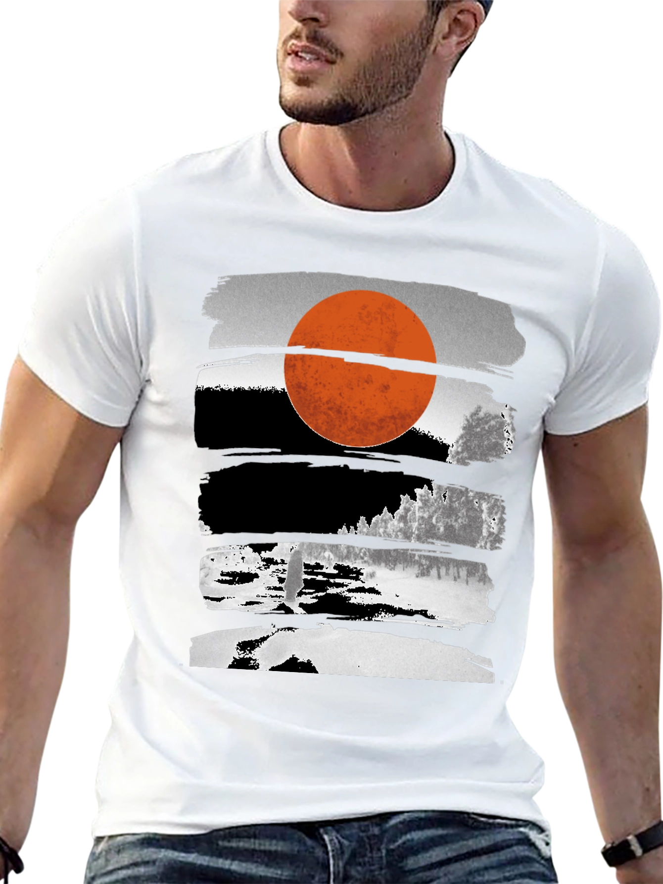 Abstract Sunset Graphic Tee - Modern Black T-Shirt