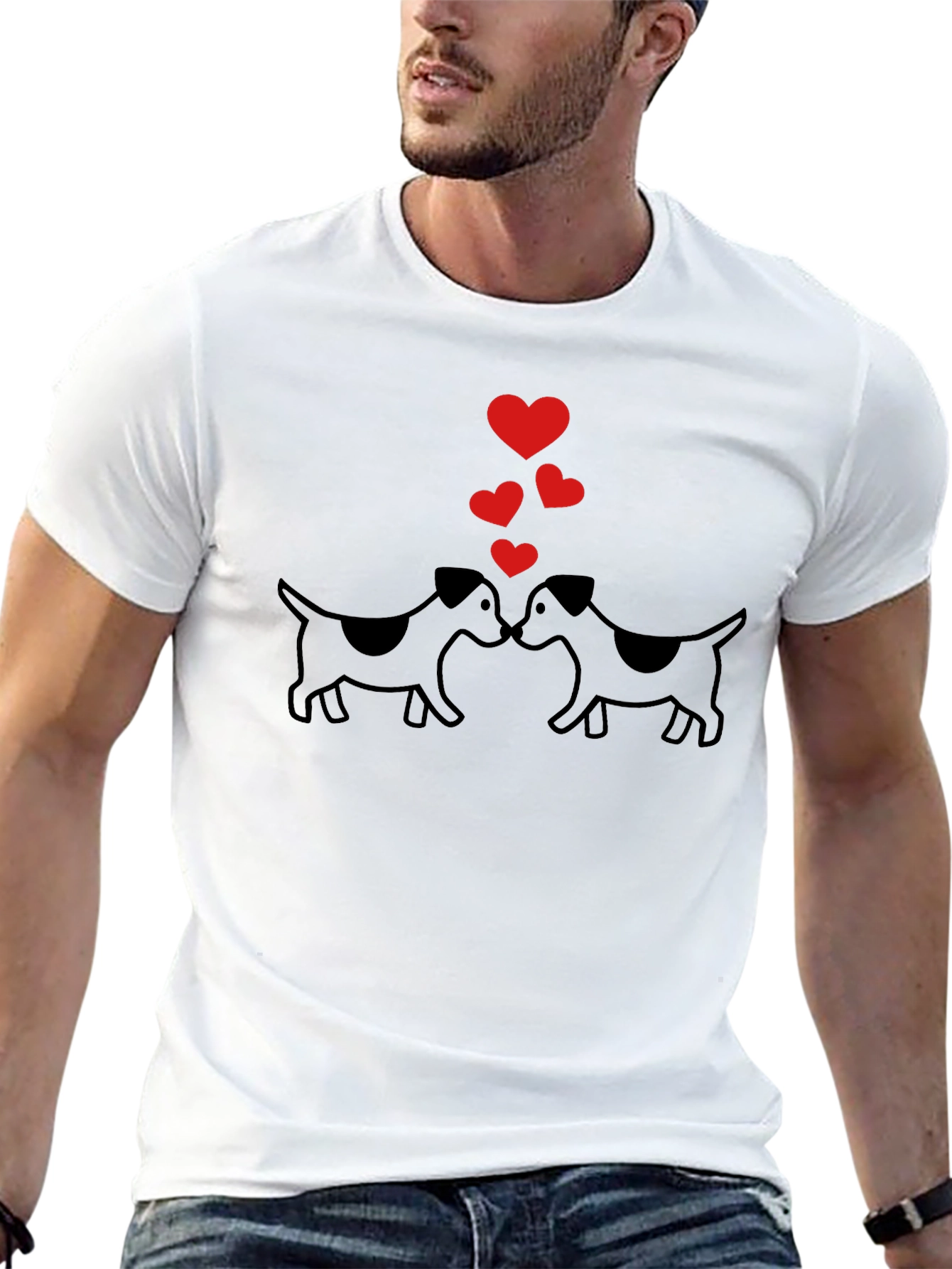 Dog Lovers T-Shirt - Kissing Dogs & Hearts