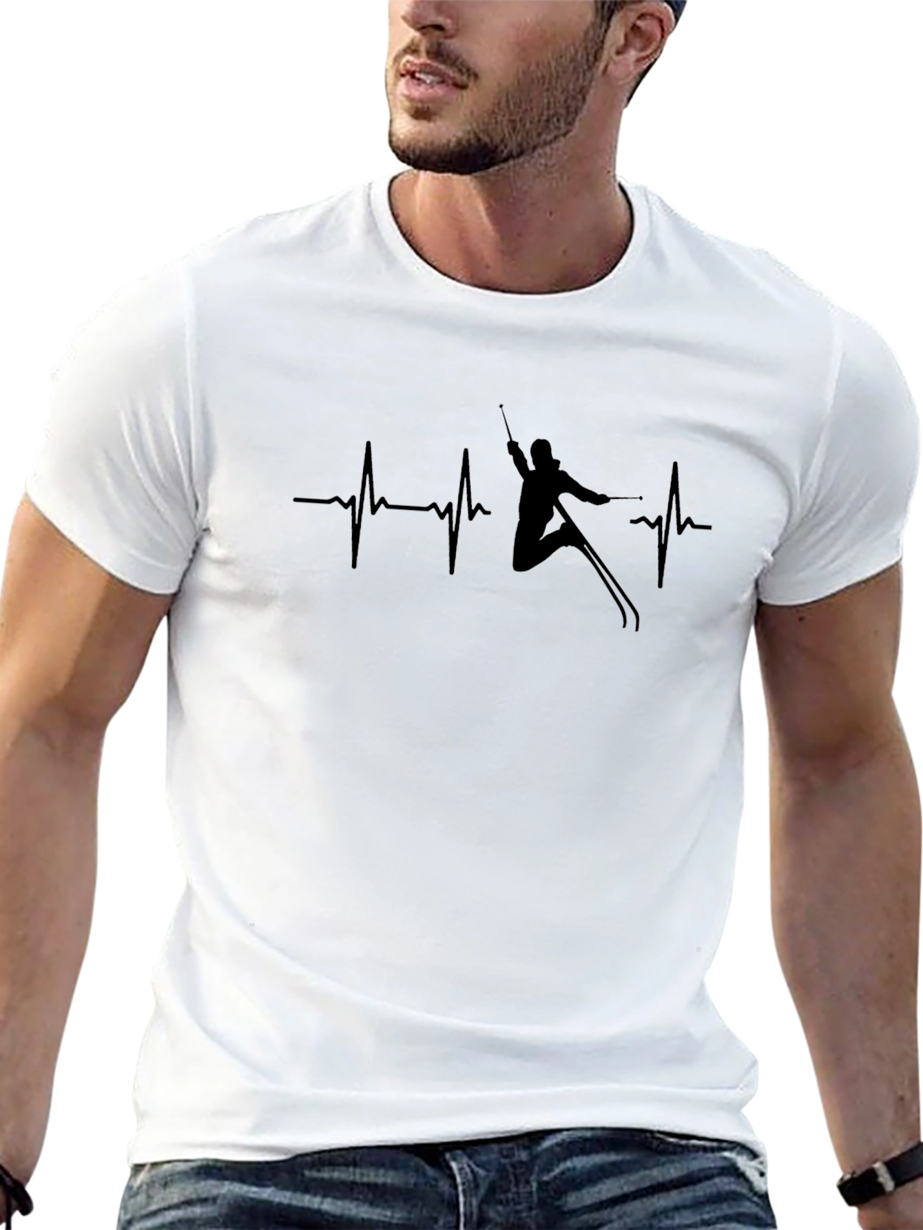 Ski Heartbeat T-Shirt - Black Skiing Passion Tee
