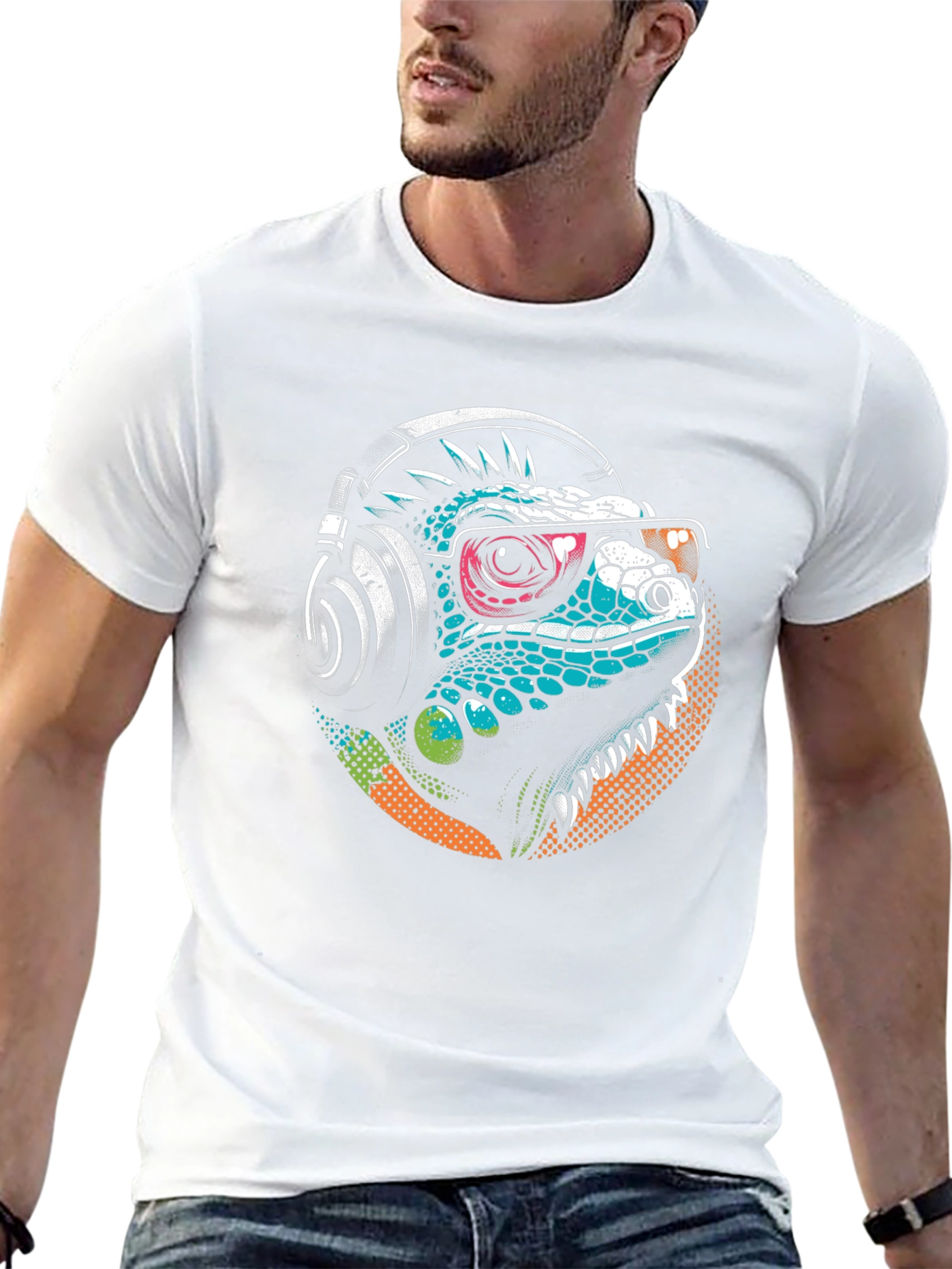 Cool Iguana Tee: Stylish Lizard with Headphones