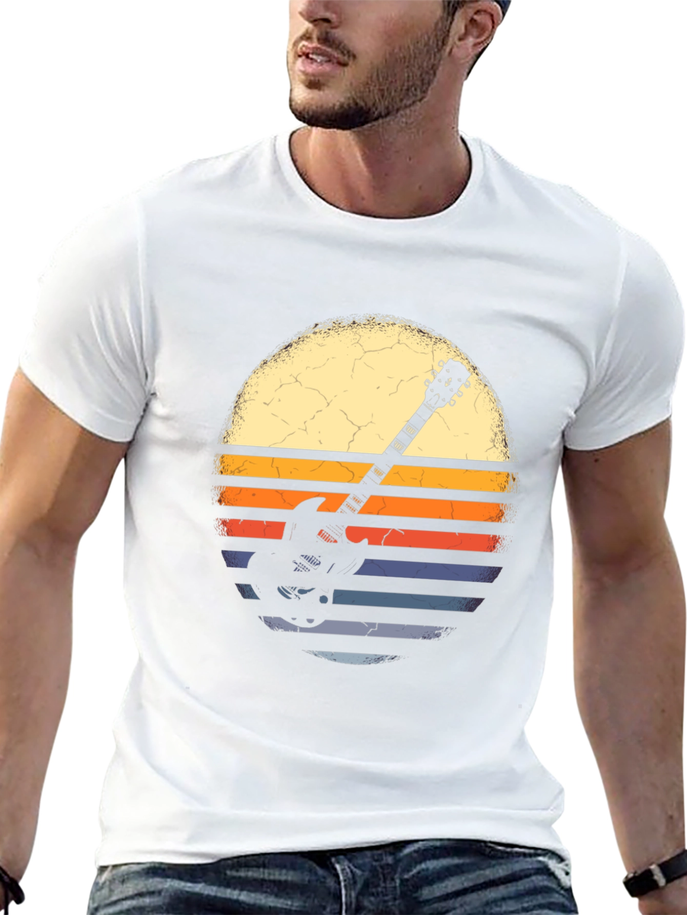 Retro Guitar Sunset Graphic Tee - Black