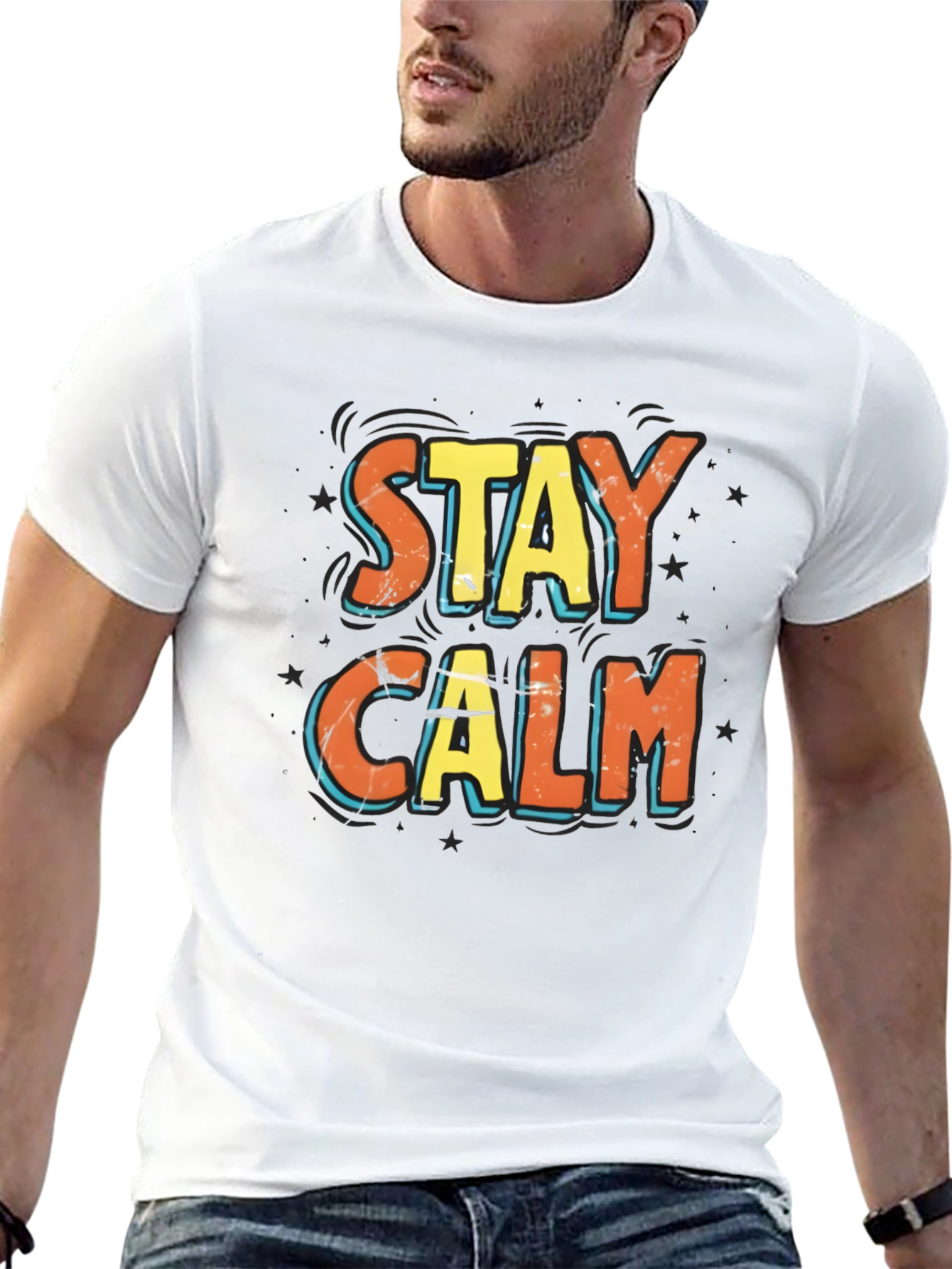 Stay Calm Graphic Print Black T-Shirt