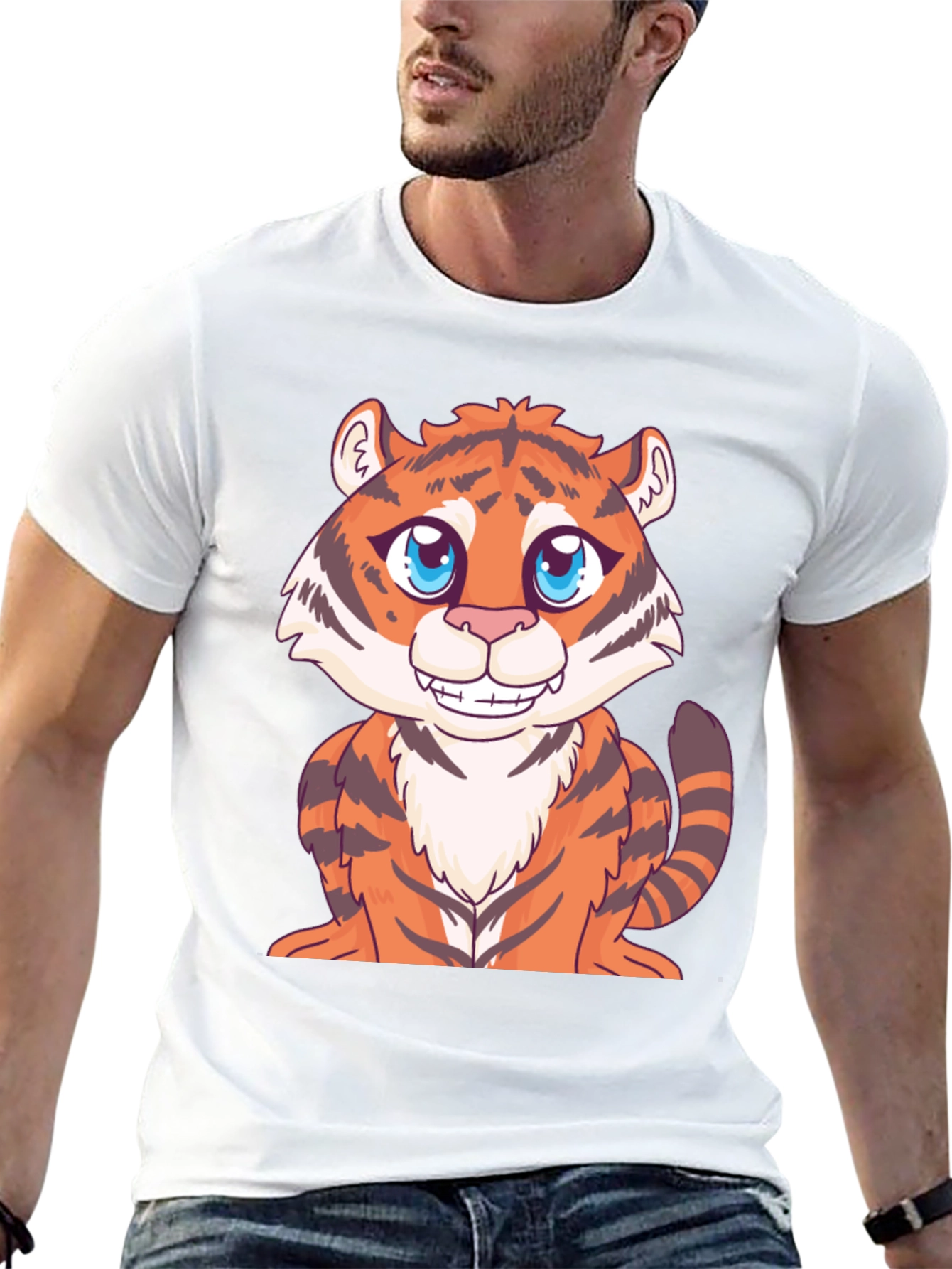 Cute Cartoon Tiger Graphic Black T-Shirt