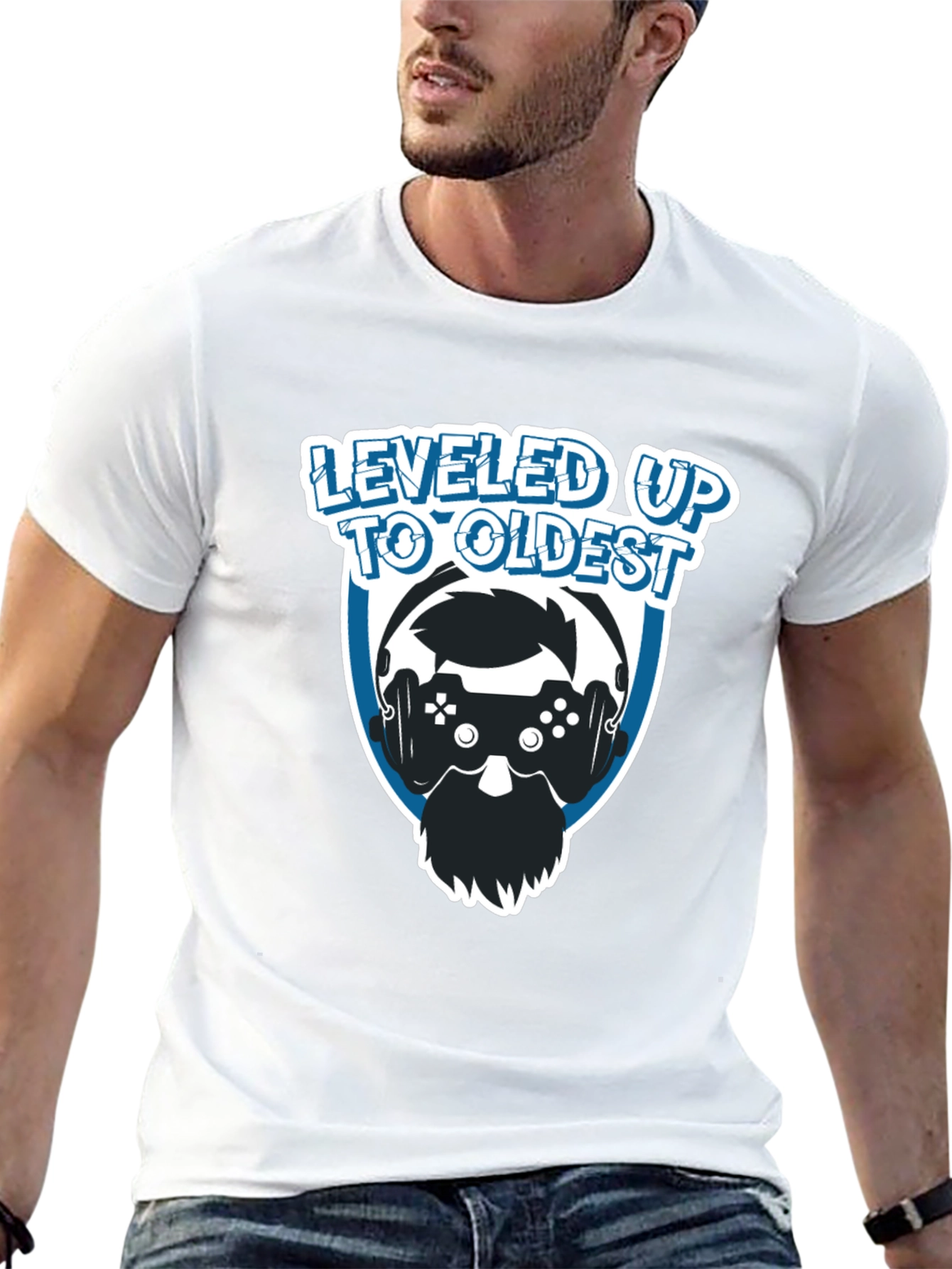 Leveled Up to Oldest Gamer T-Shirt - Black