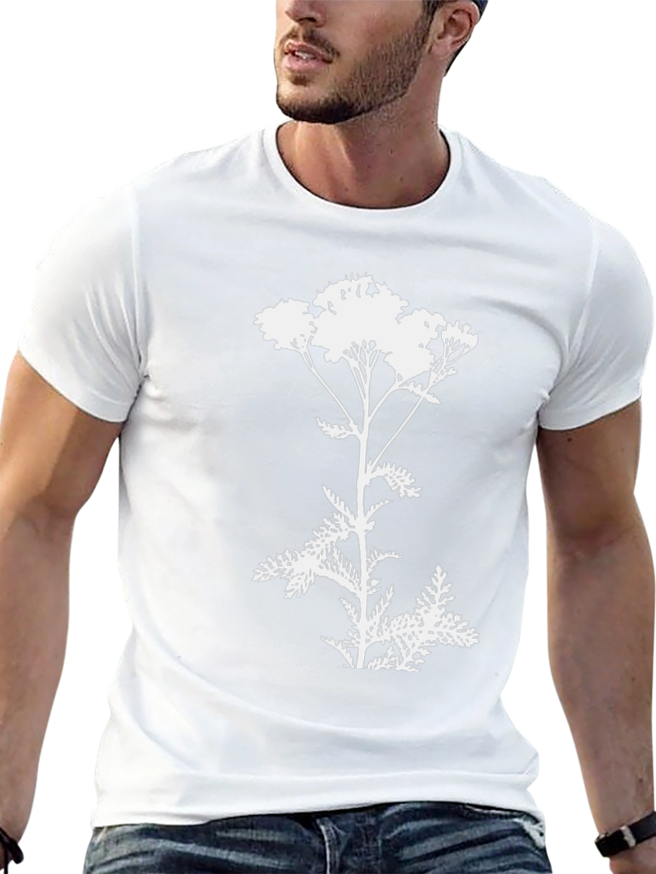 Botanical Yarrow T-Shirt: Black Cotton Graphic Tee