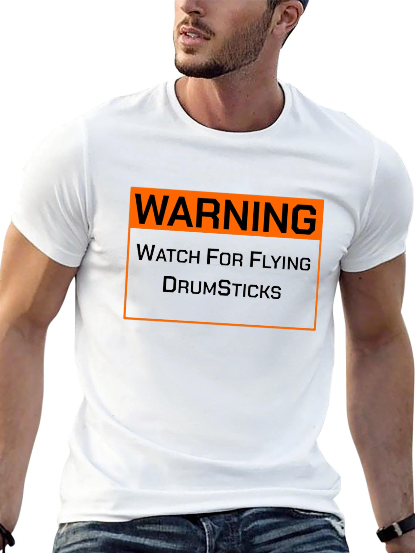Warning Flying Drumsticks T-Shirt Funny Drummer Musician Tee