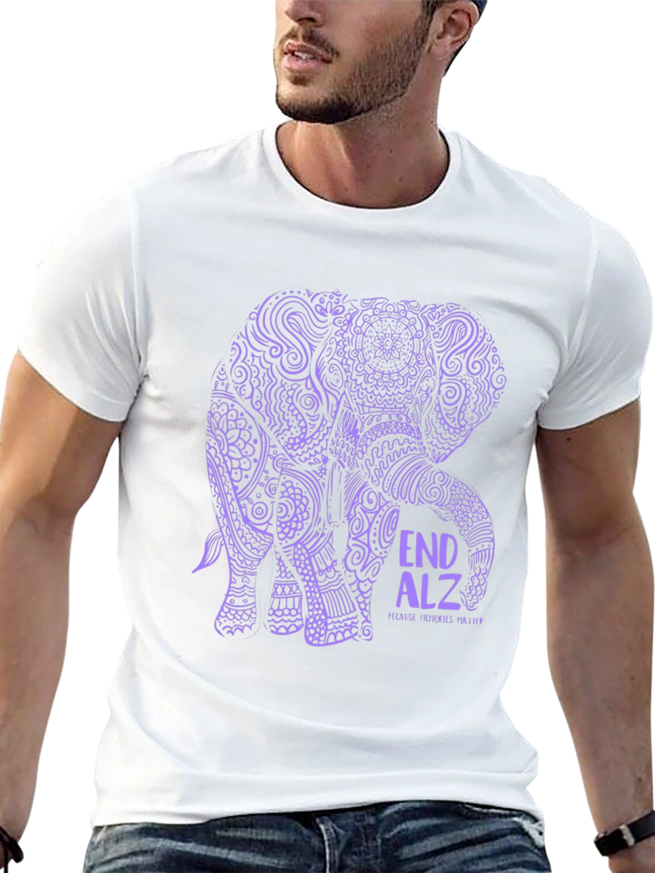 End Alz Elephant T-Shirt Black Cotton