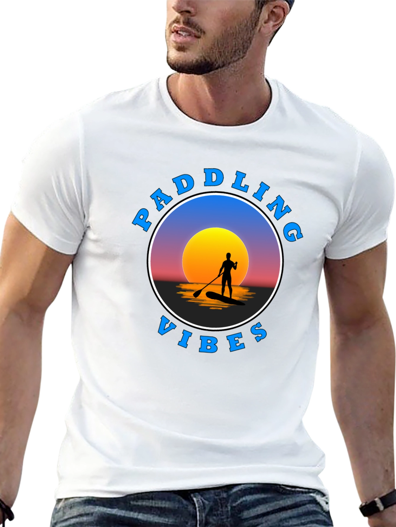 Paddling Vibes Graphic Tee - Sunset Paddleboard Design