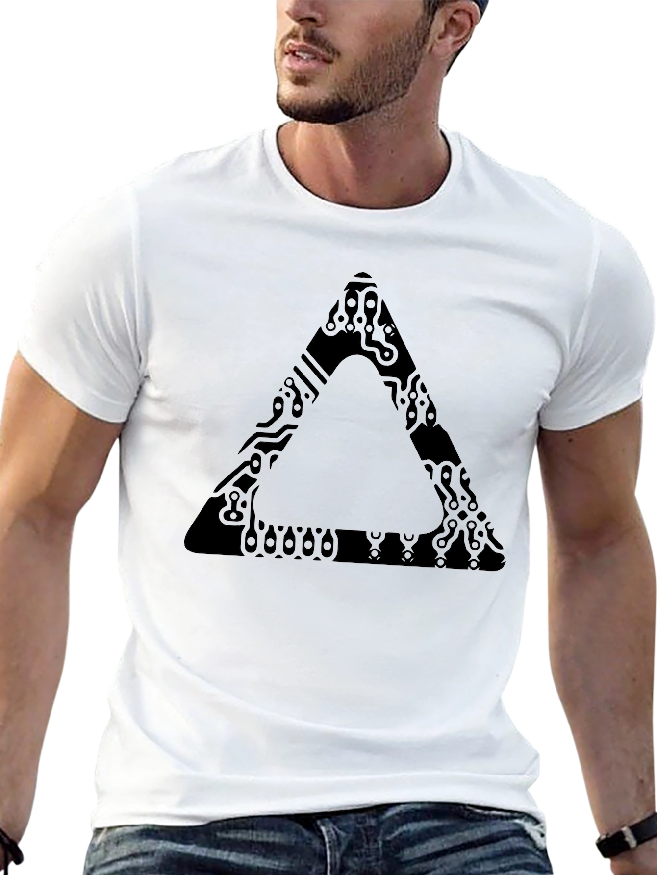 Abstract Triangle Graphic Print Black T-Shirt