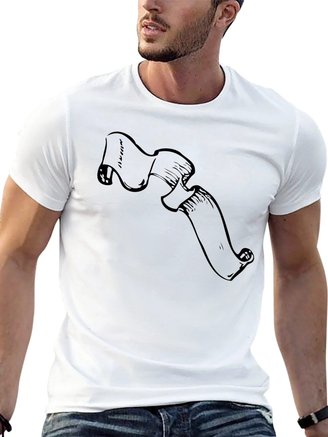 Mens Black Graphic Tee - Sketch Scroll Design