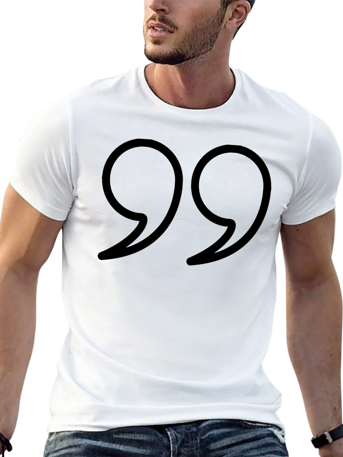 Quotation Mark Graphic Tee - Black Cotton Casual Shirt