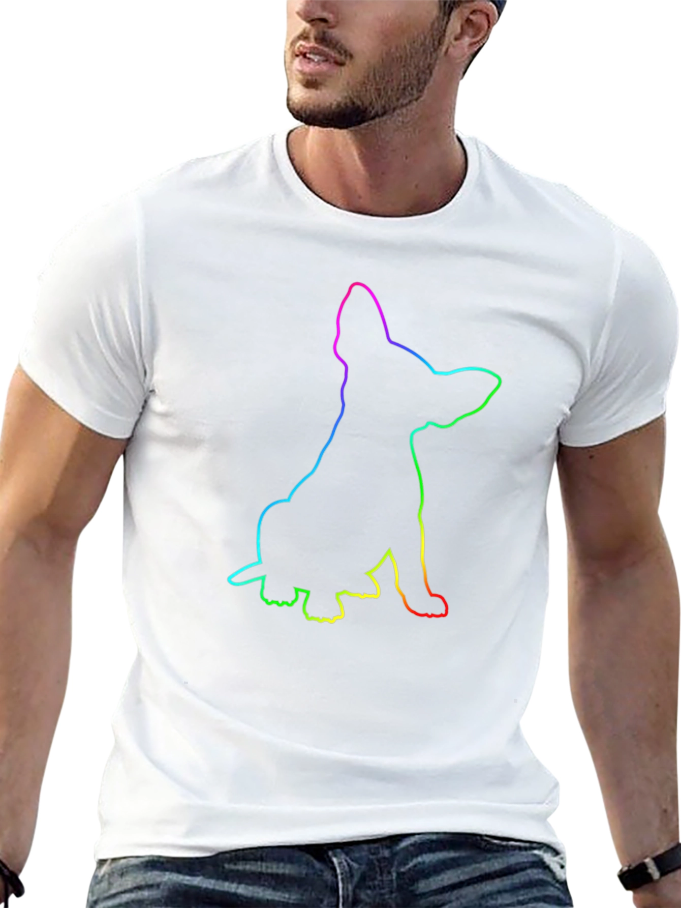 Rainbow Dog Outline Black T-Shirt
