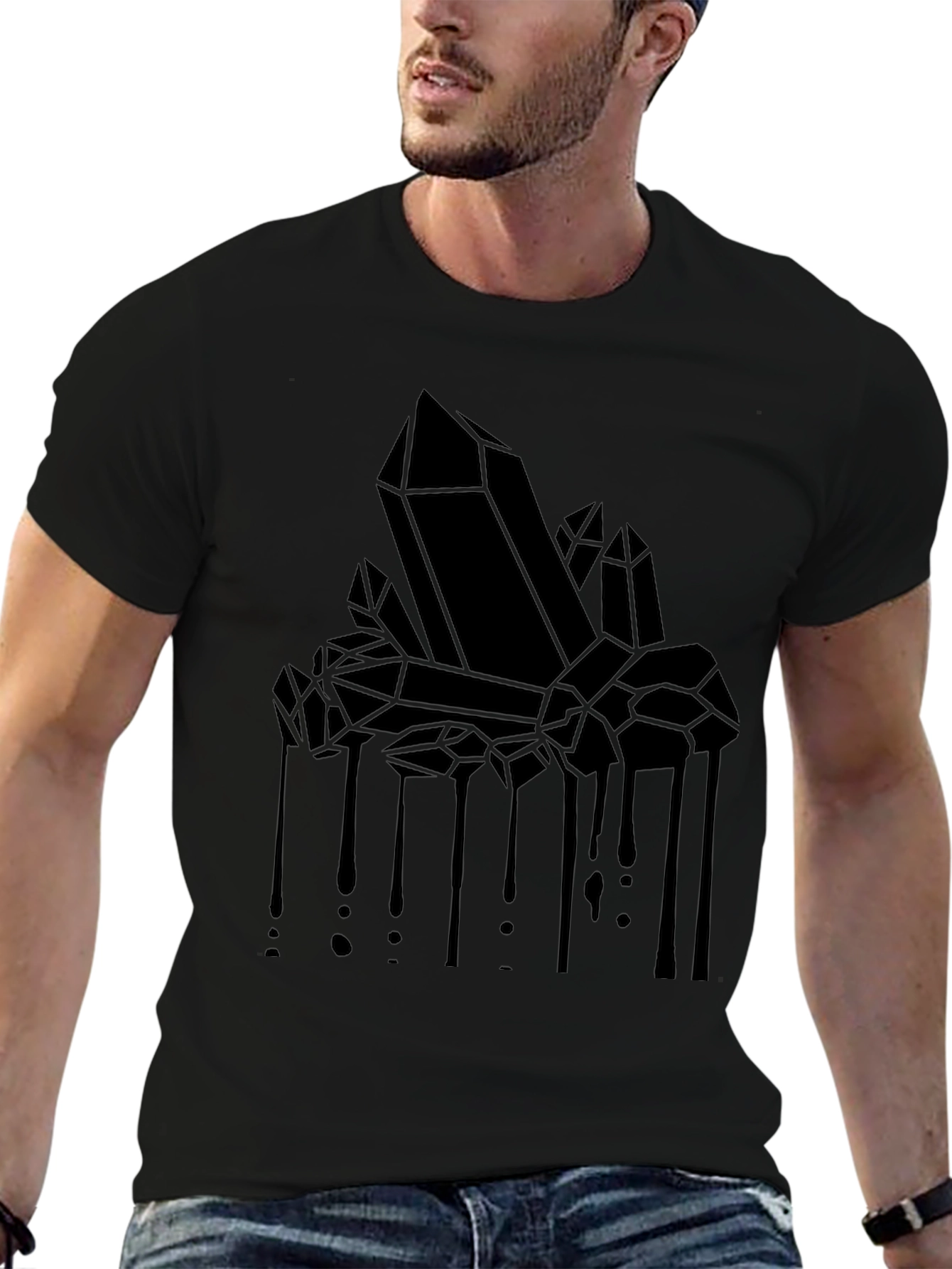 Mens Black Crystal Drip Graphic Tee