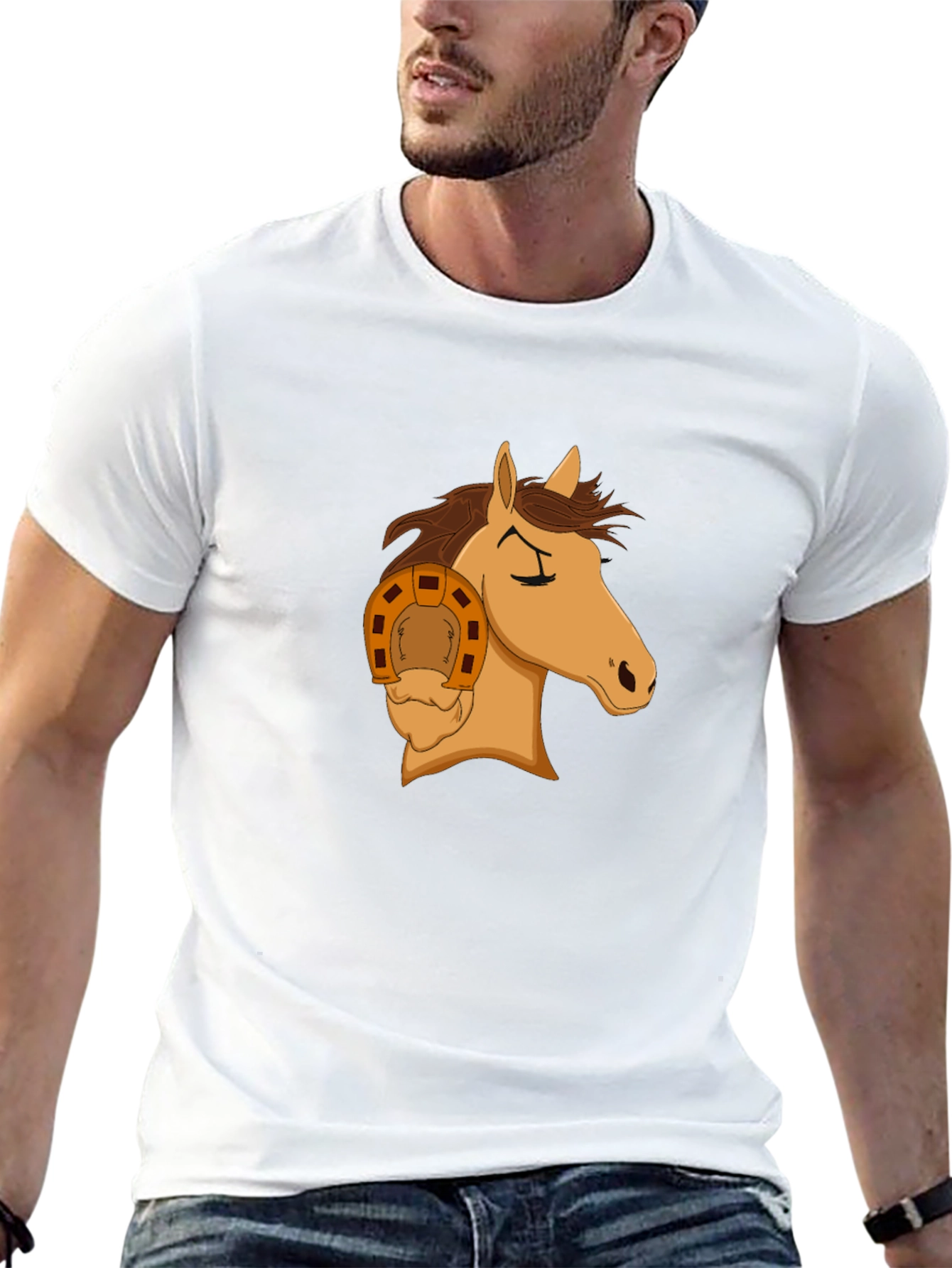 Horse Head with Horseshoe Graphic T-Shirt