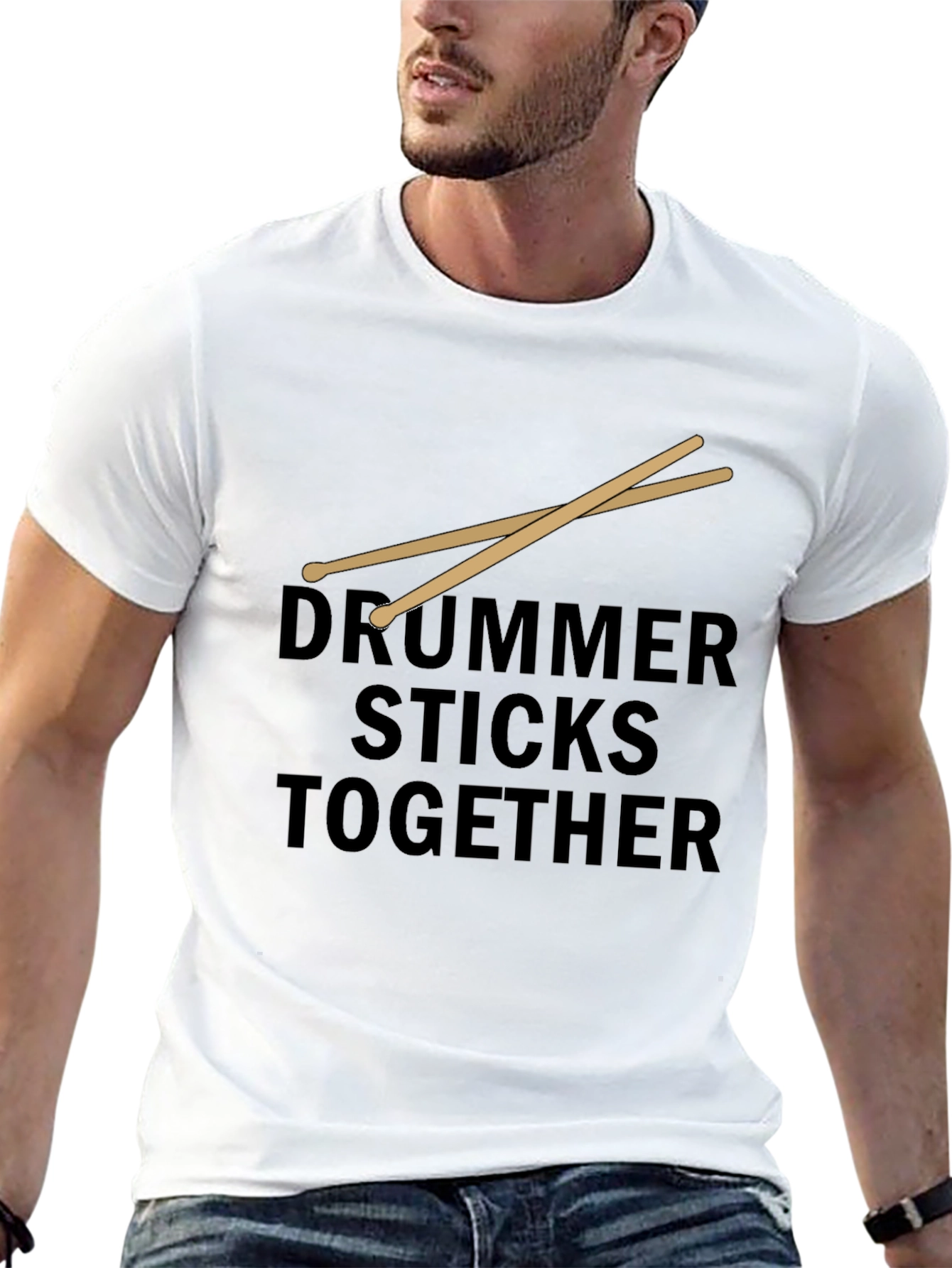 Drummer Sticks Together Black Graphic T-Shirt