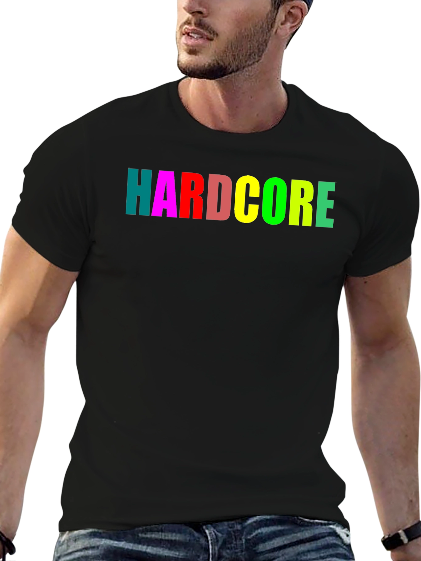 Hardcore Rainbow Text Black T-Shirt