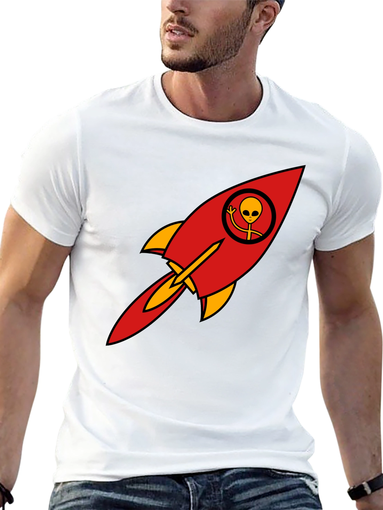 Alien Rocket T-Shirt - Black Cotton Blend Graphic Tee