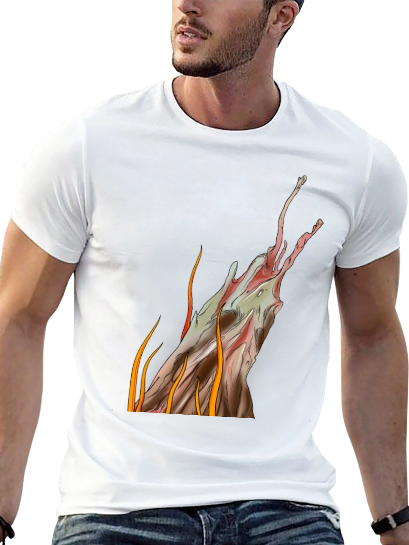 Abstract Artistic Flames Graphic Tee - Black Cotton Blend
