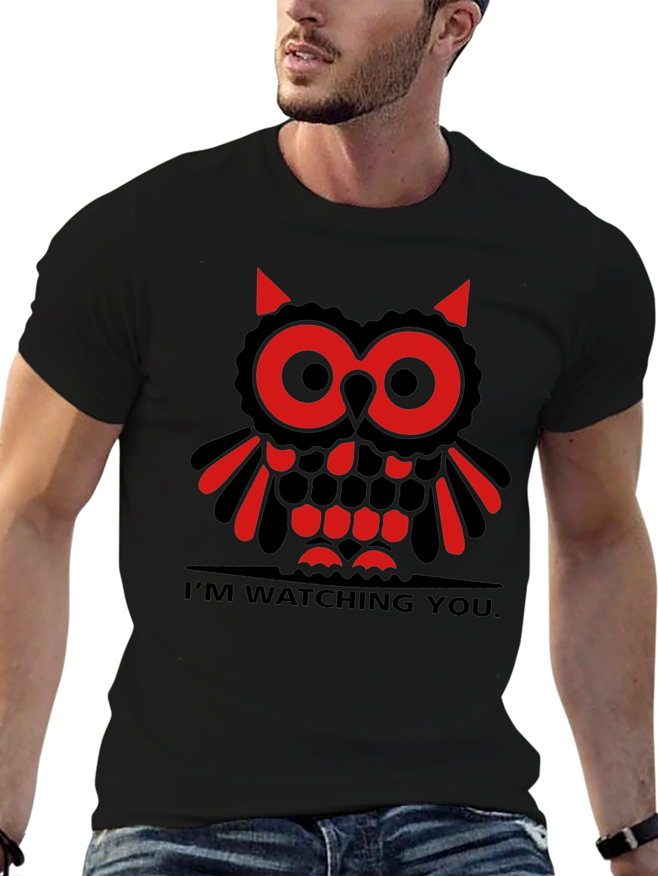 Owl Watching You Black Graphic T-Shirt