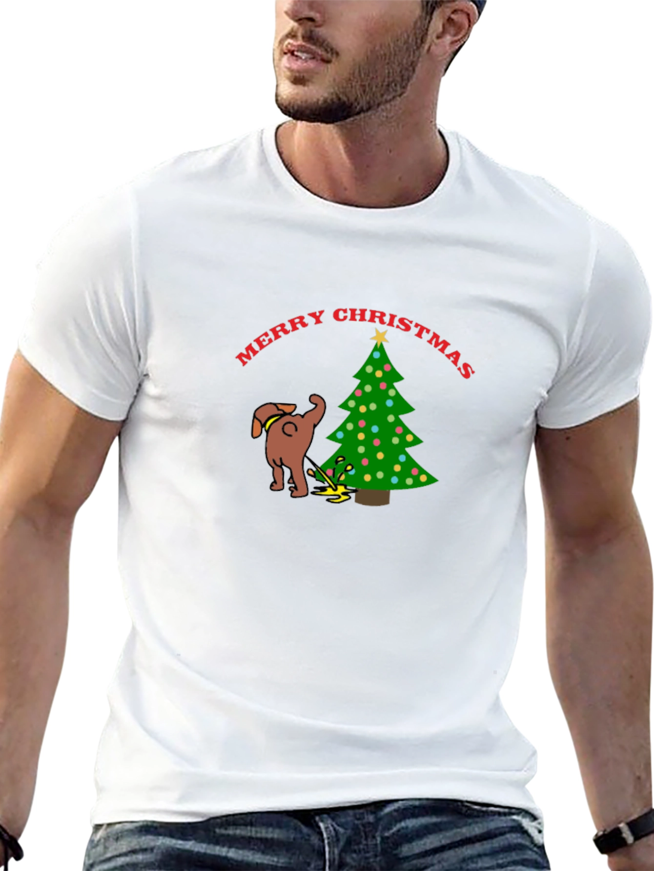 Merry Christmas Dog Peeing on Tree T-Shirt