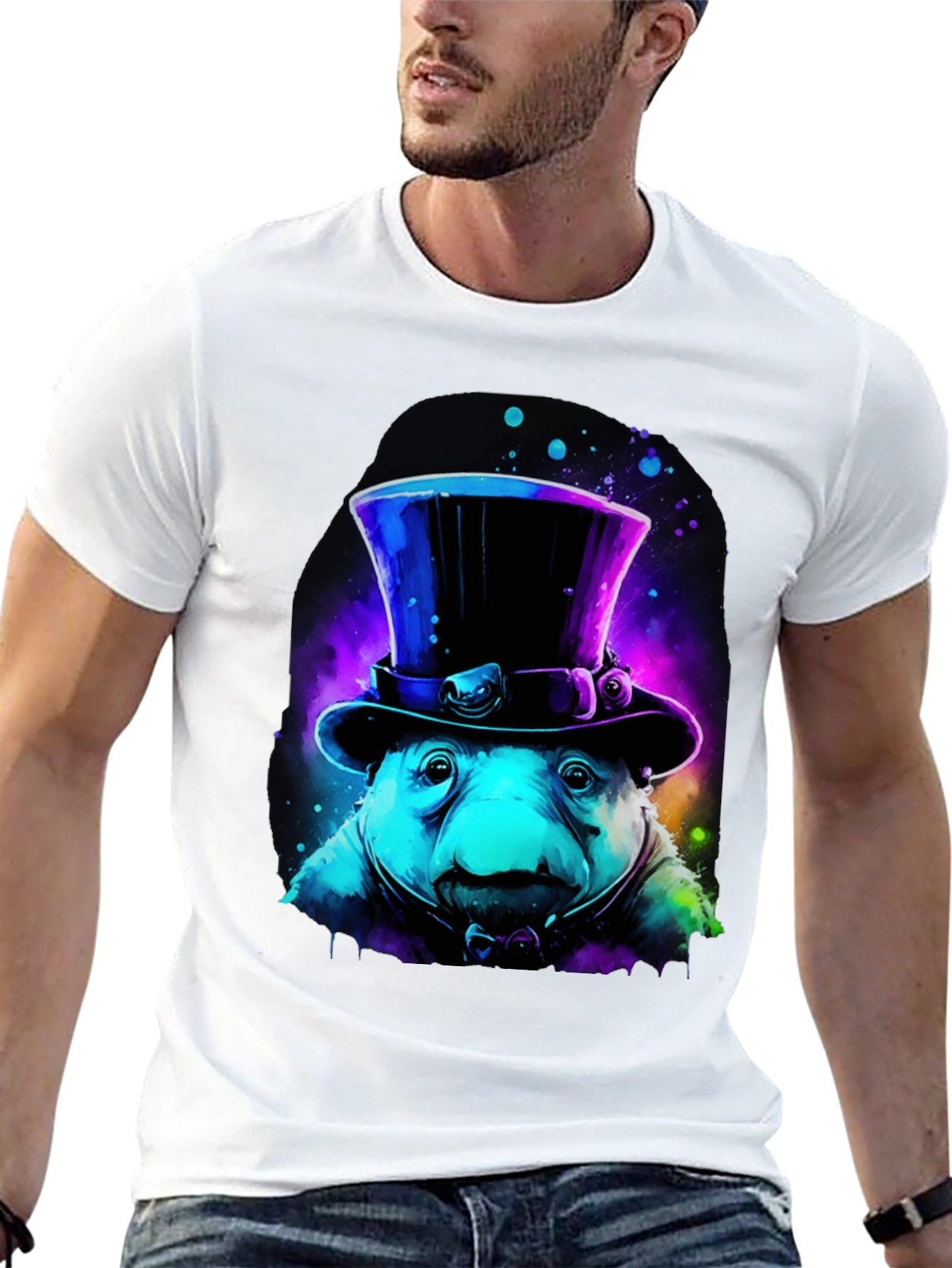 Neon Top Hat Otter Graphic Tee